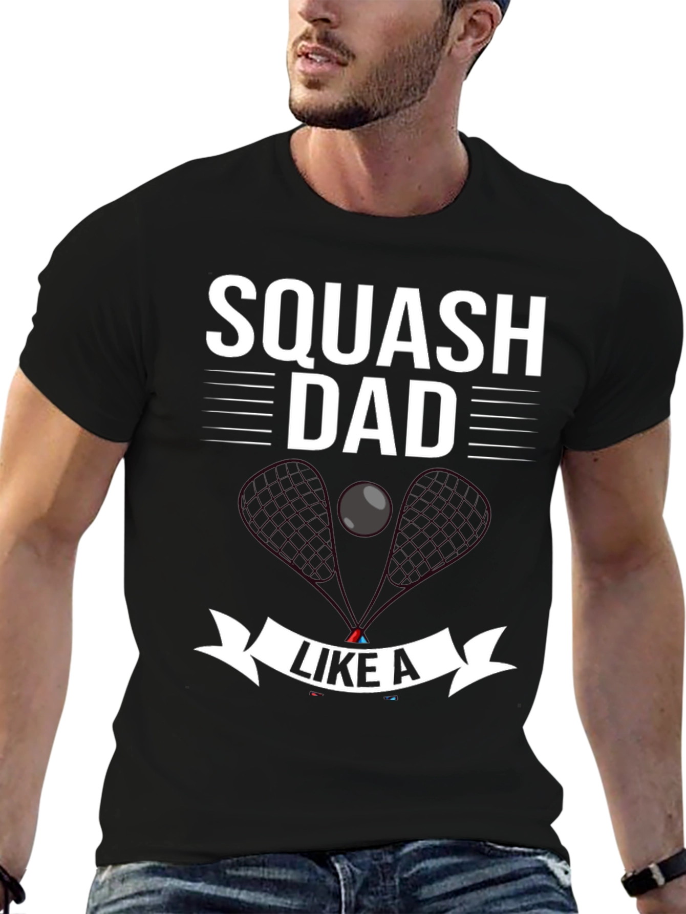 Black Squash Dad Graphic T-Shirt for Squash Lovers view 6