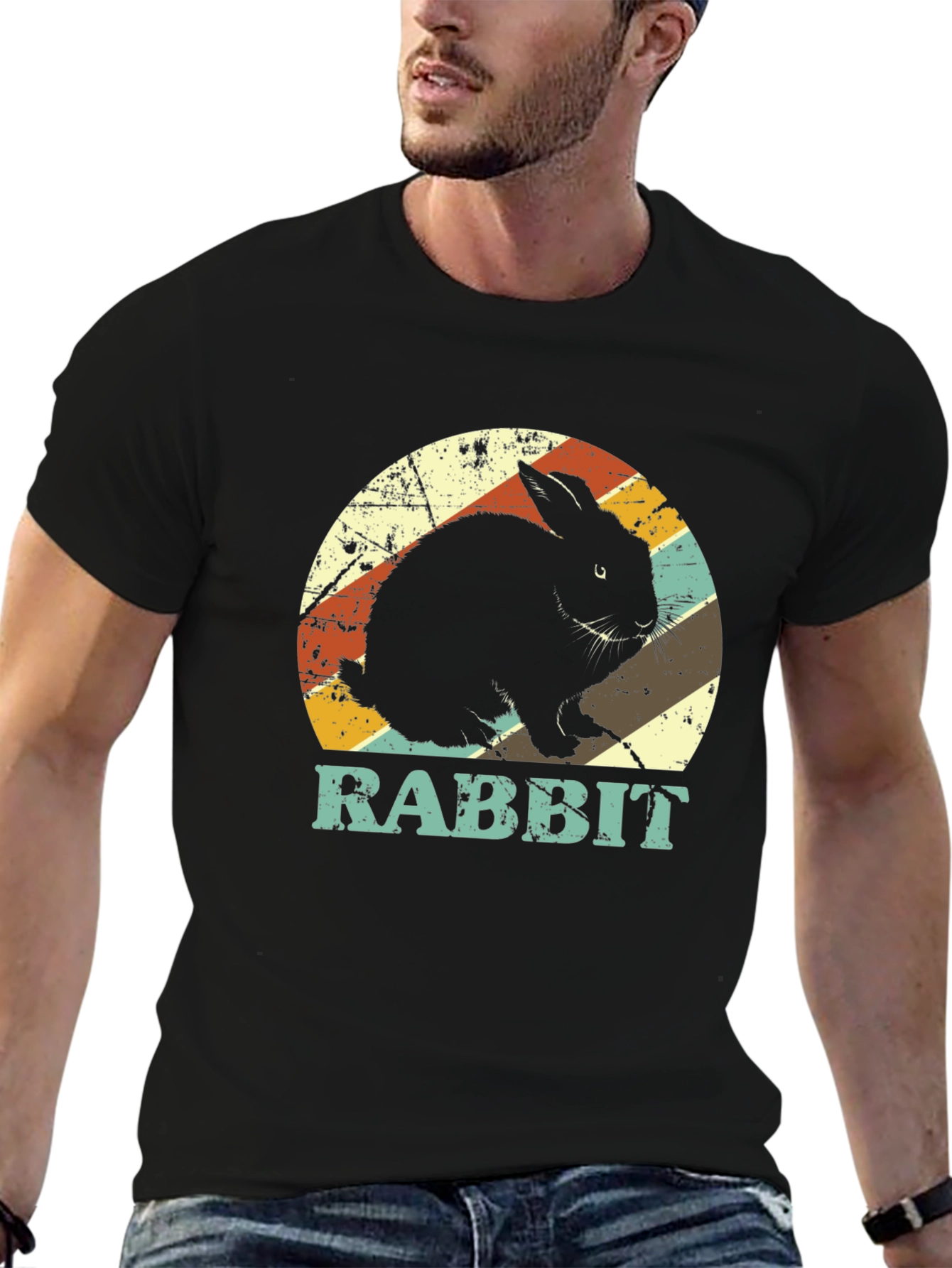 Black Retro Rabbit Graphic Tee - Vintage Style T-Shirt view 6