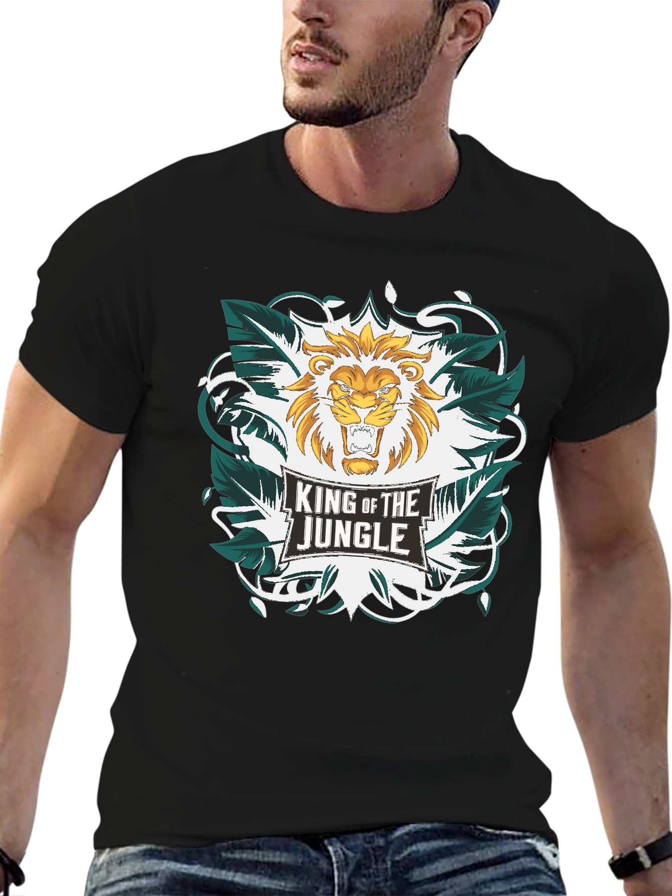 Black King of the Jungle Lion Graphic T-Shirt view 6
