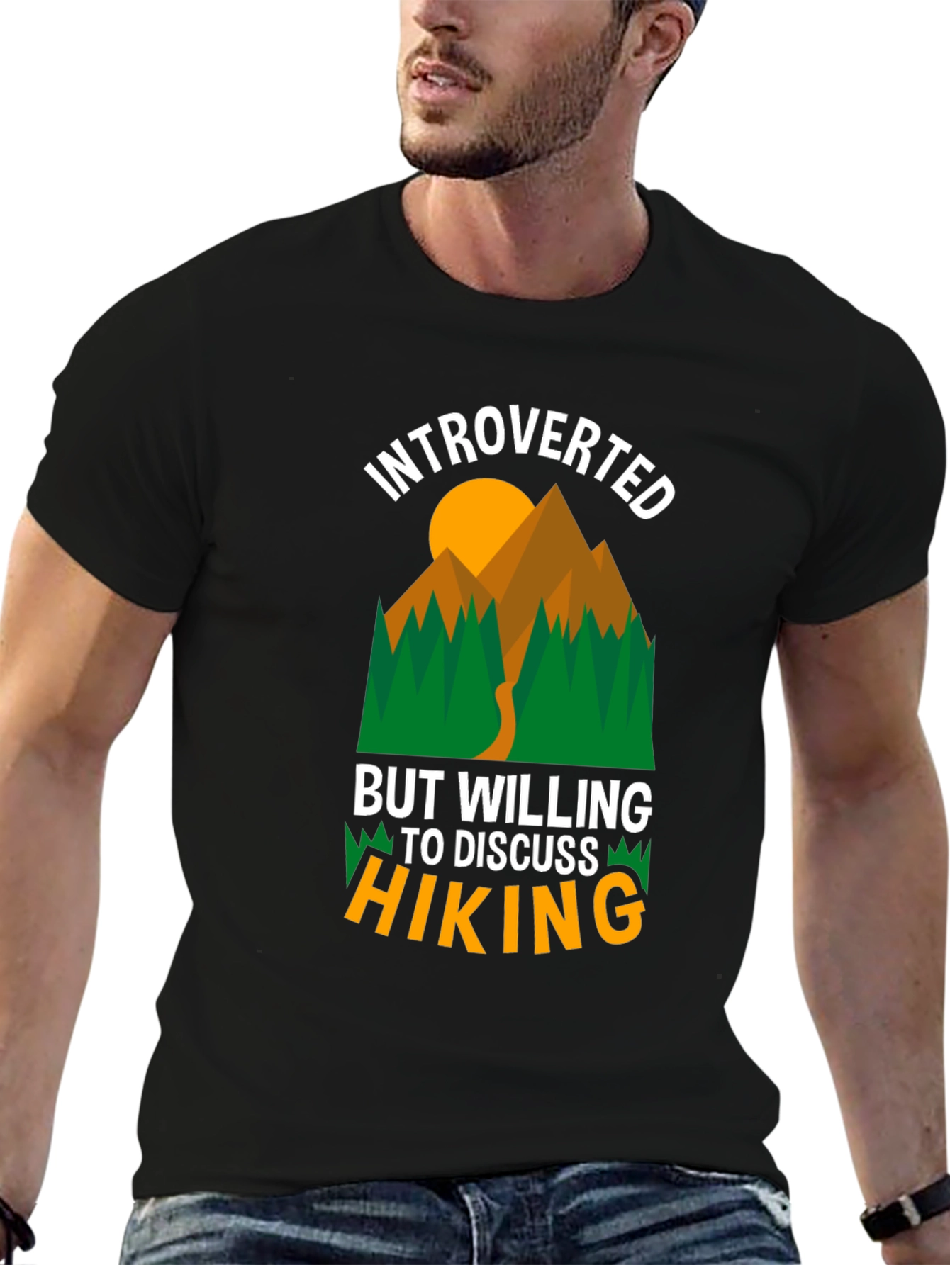 Black Introverted Hiking Graphic T-Shirt view 6