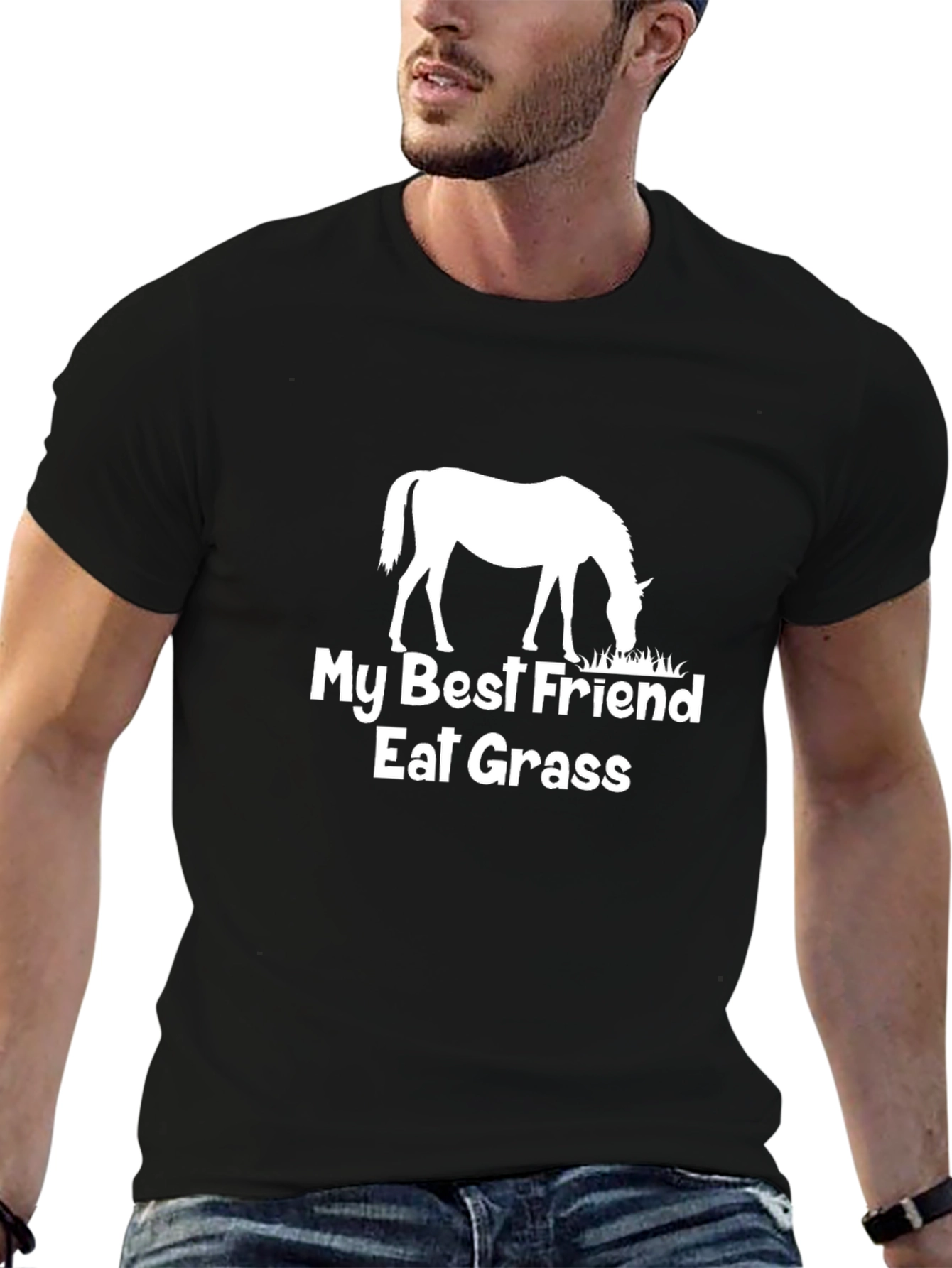 Black Horse Lover T-Shirt - "My Best Friend Eats Grass" view 6