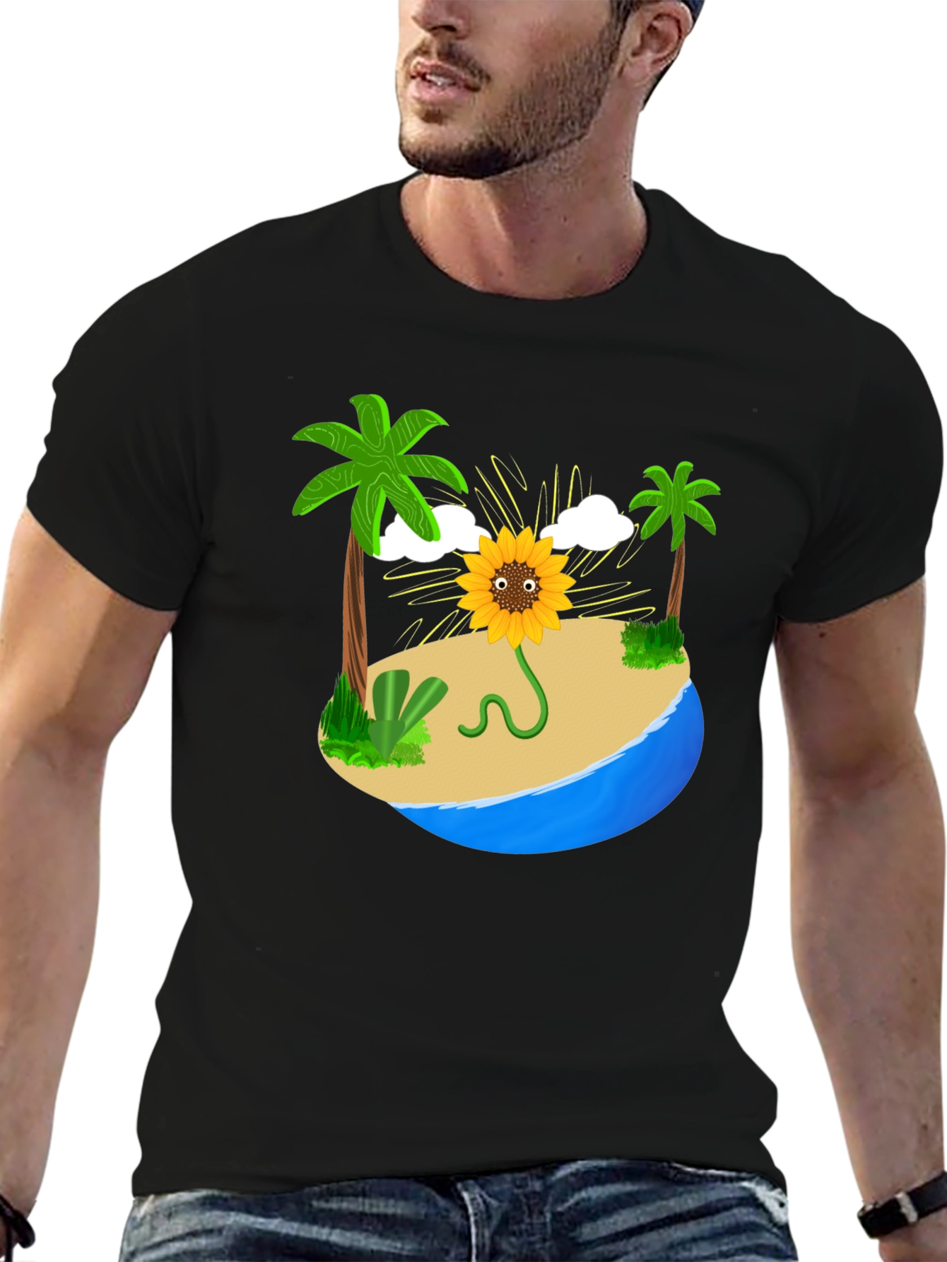 Black Sunflower Island Graphic Tee - Men's Black T-Shirt view 6
