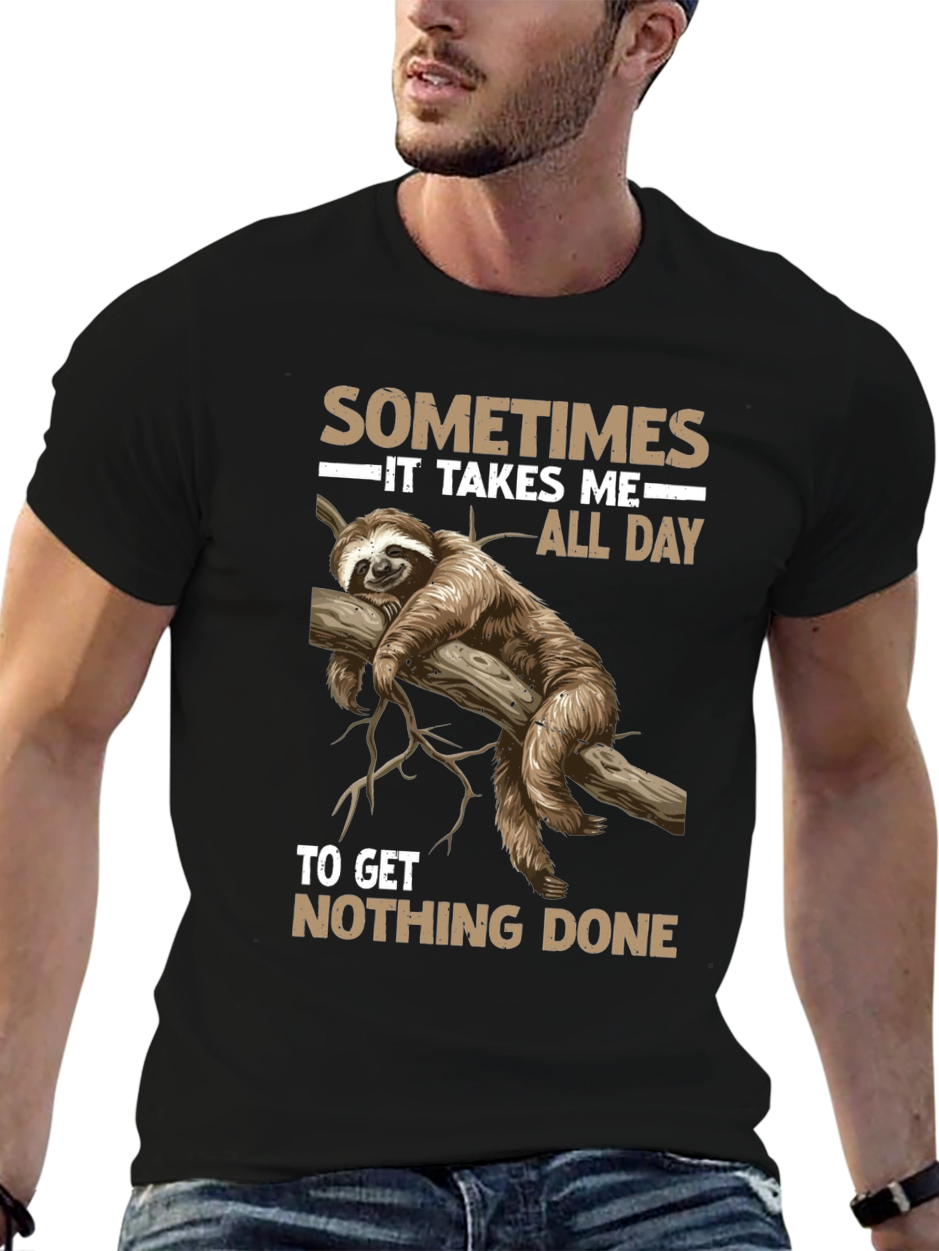 Black Sloth Graphic T-Shirt - Sometimes It Takes Me All Day view 6
