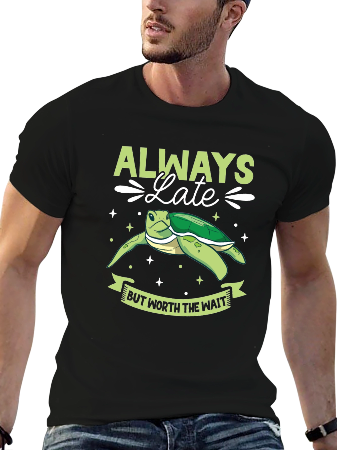 Black Always Late Turtle Graphic Tee view 6