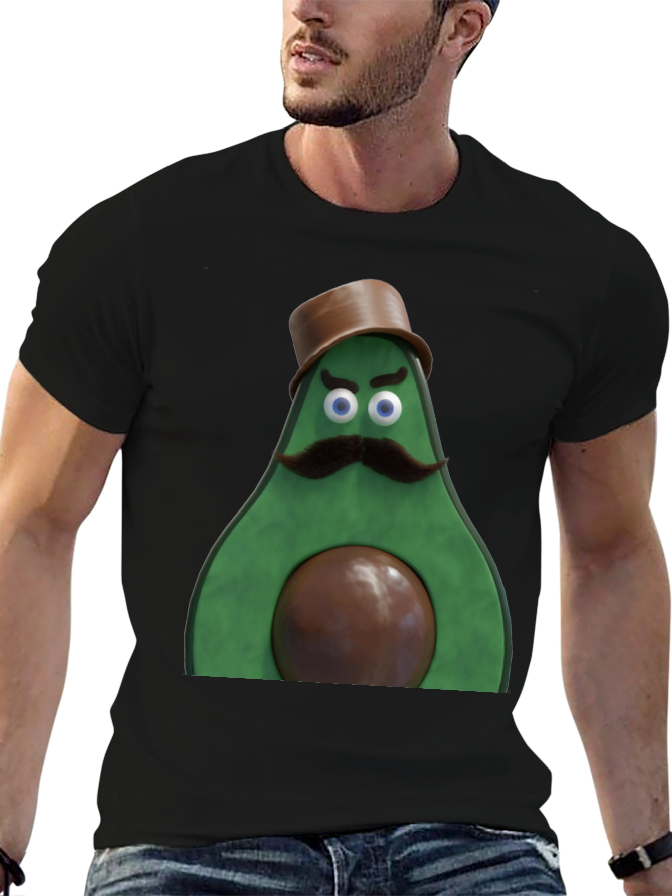 Black Avocado Gentleman Graphic Tee - Quirky Black T-Shirt view 6