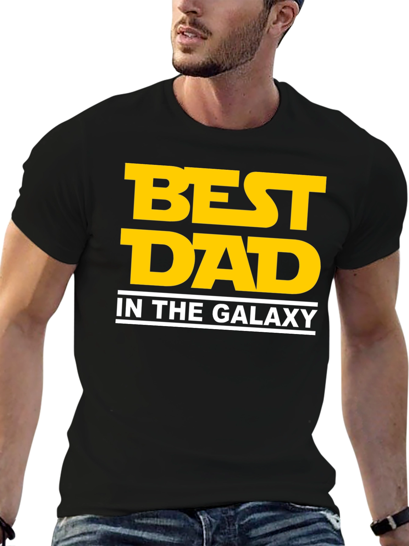 Black Best Dad in the Galaxy Black T-Shirt view 6