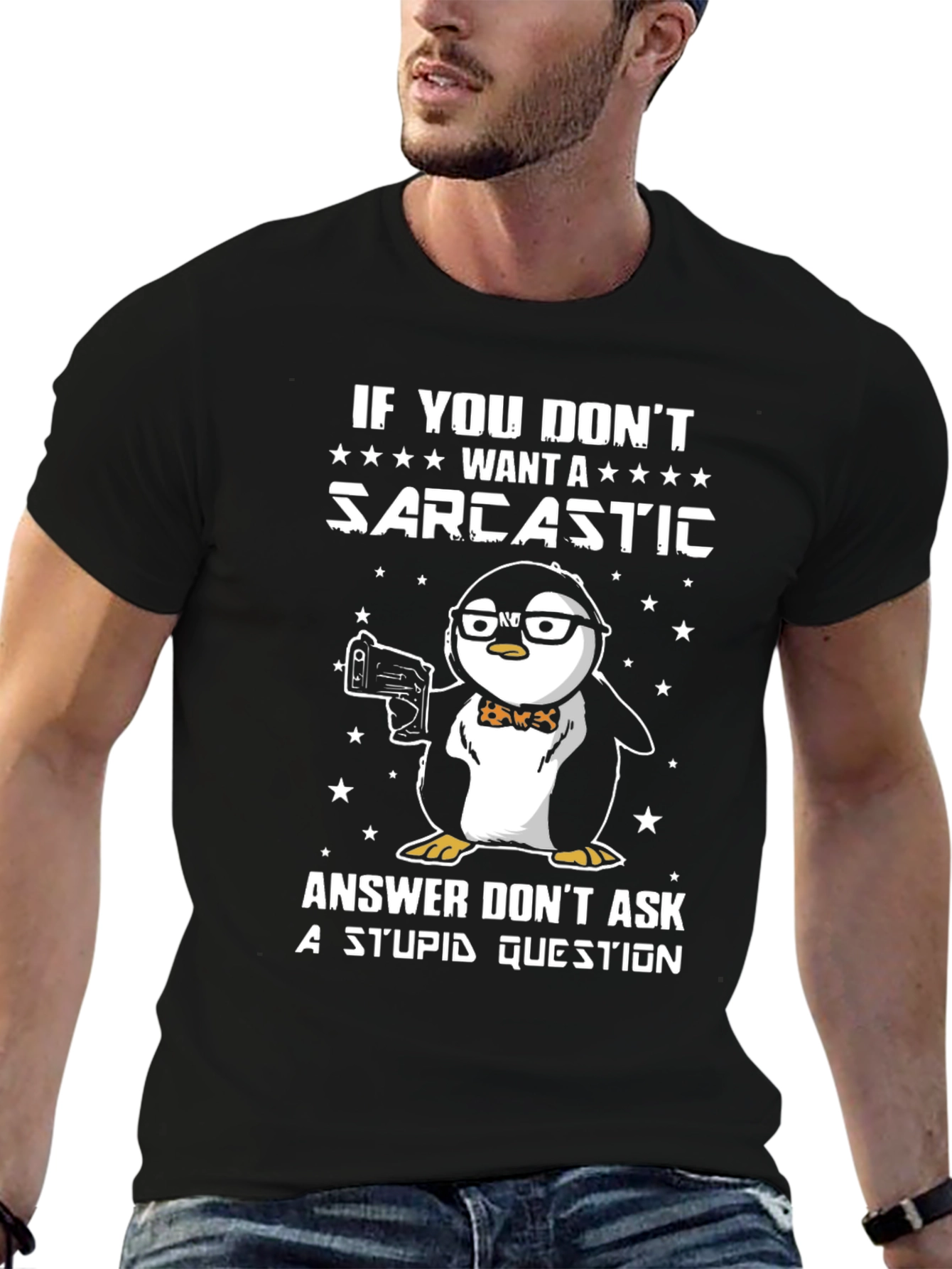 Black Sarcastic Penguin T-Shirt - Funny Graphic Tee view 6