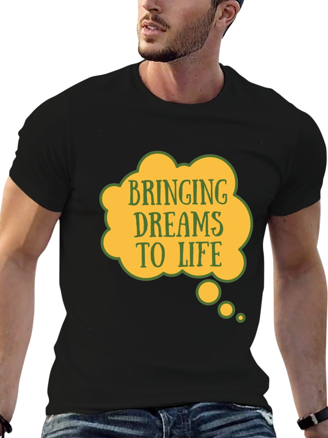 Black Dream Life T-Shirt - Black Cotton Casual Tee view 6