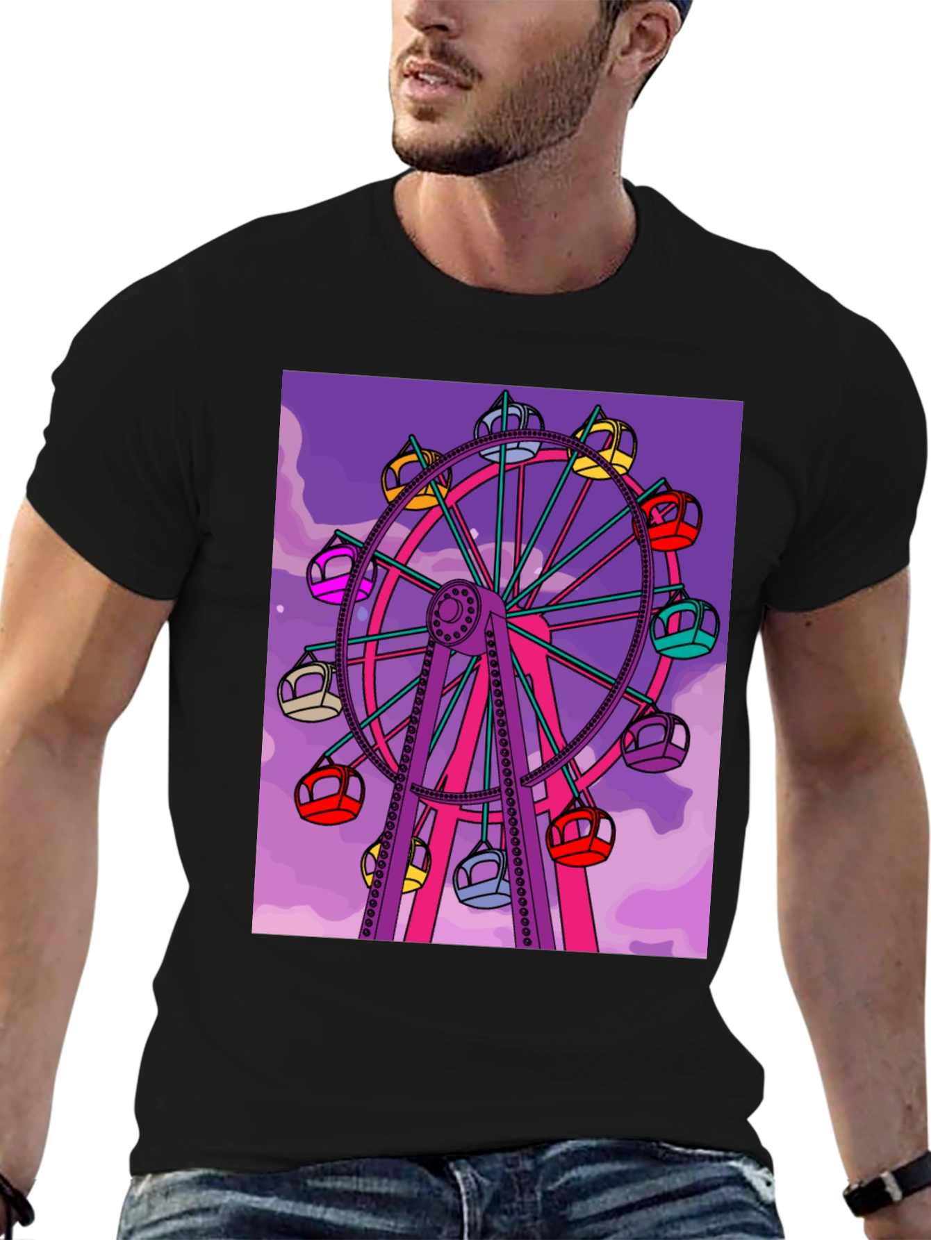 Black Ferris Wheel Graphic Tee - Fun Carnival Shirt view 6
