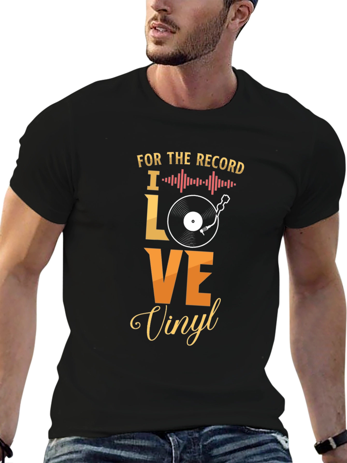 Black I Love Vinyl Record Music Graphic T-Shirt view 6