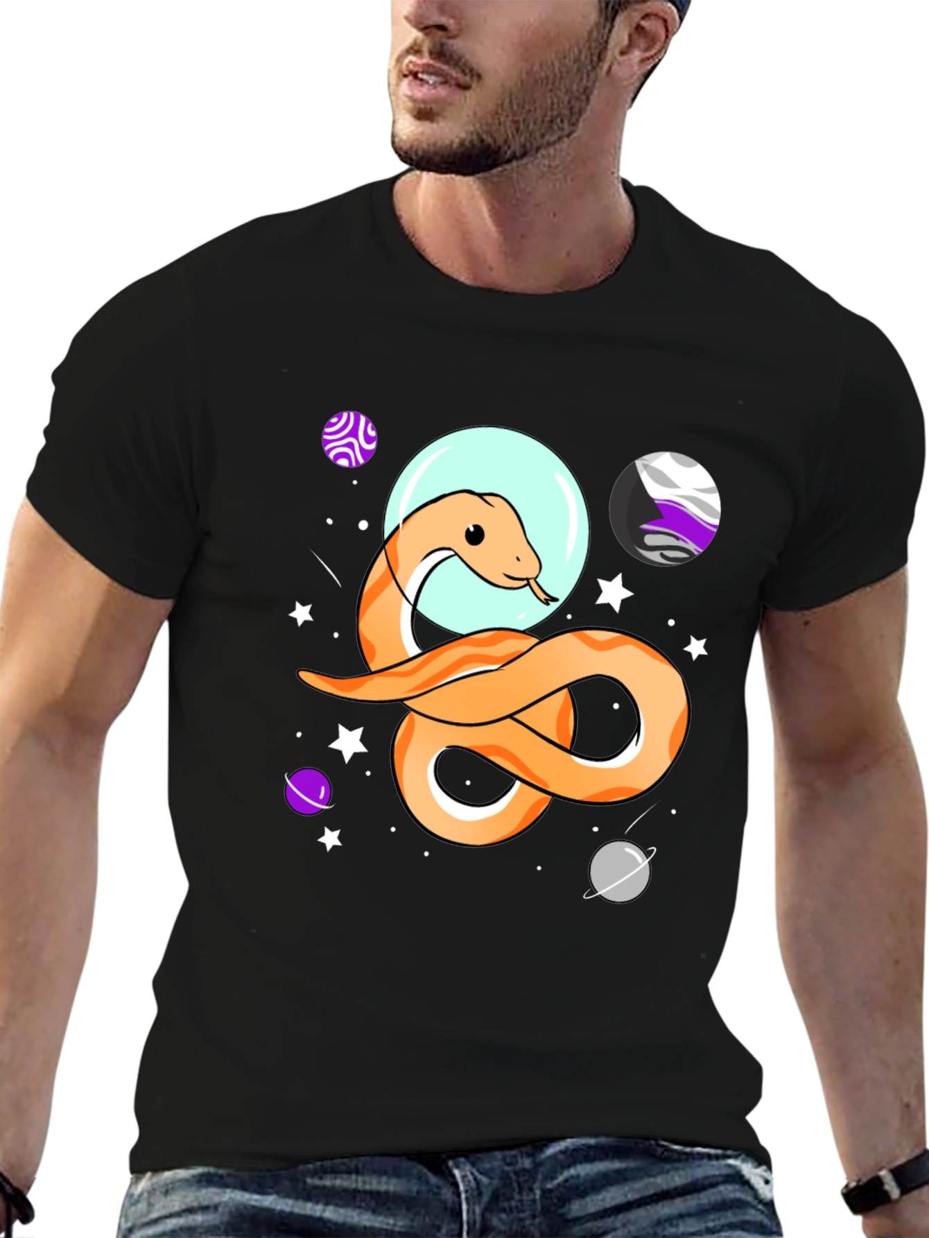 Black Space Snake Graphic Tee - Black Cotton T-Shirt view 6