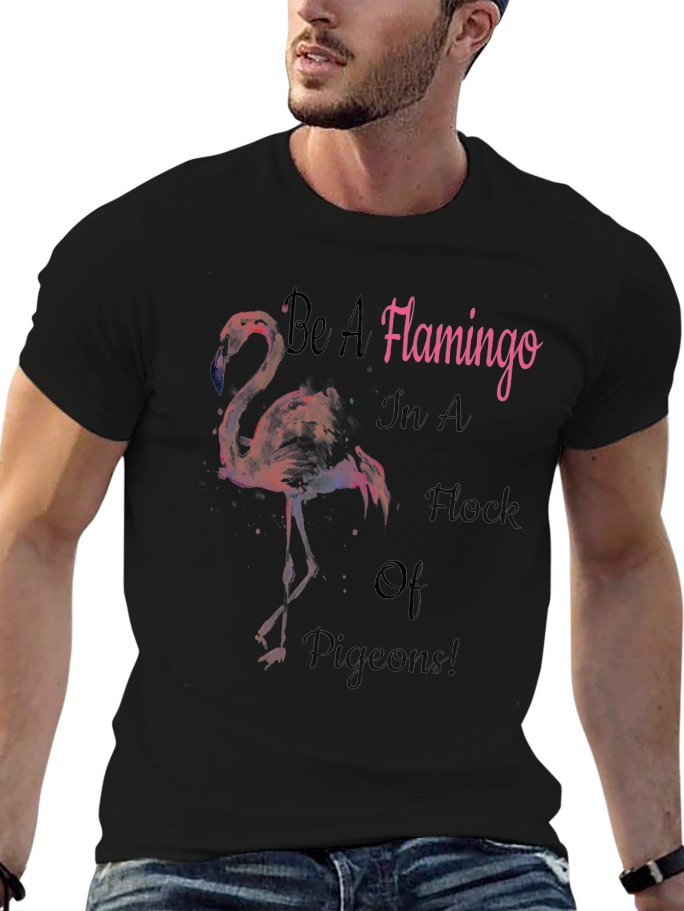 Black Be a Flamingo T-Shirt - Stand Out From The Crowd view 6
