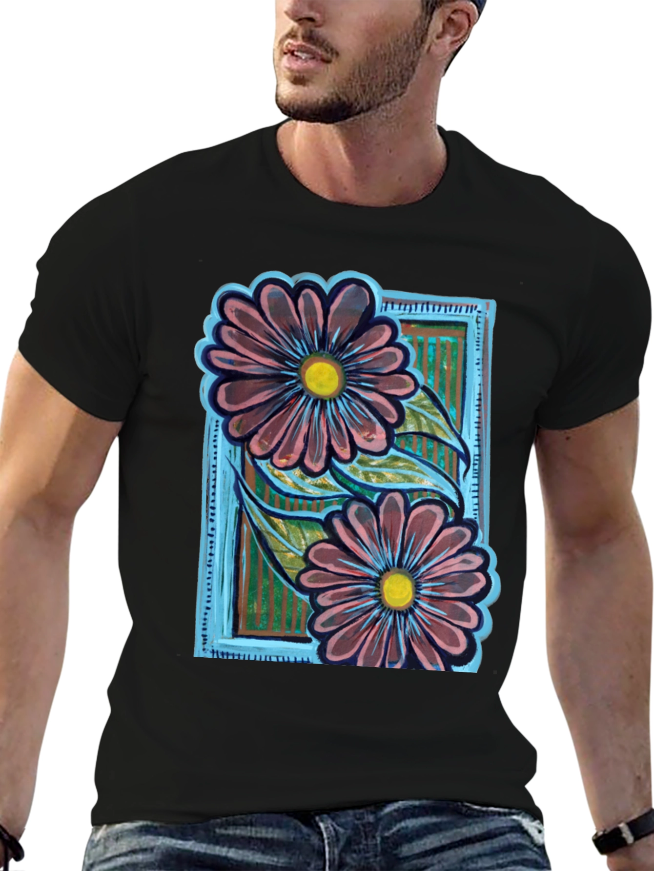 Black Floral Graphic Print T-Shirt view 6