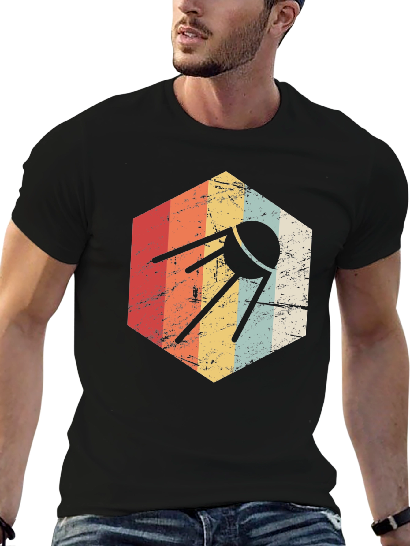 Black Retro Satellite T-Shirt - Space Age Style view 6