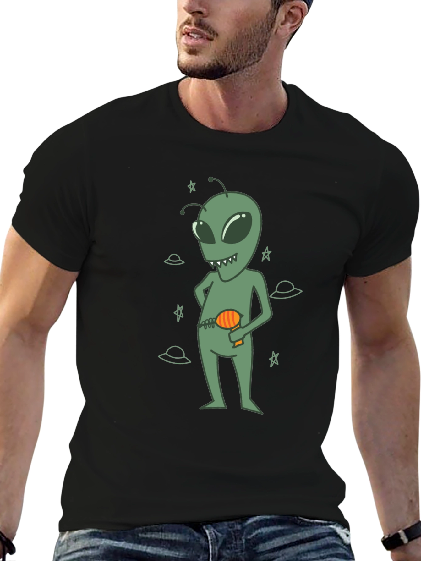 Black Alien Graphic Black T-Shirt for Casual Wear view 6