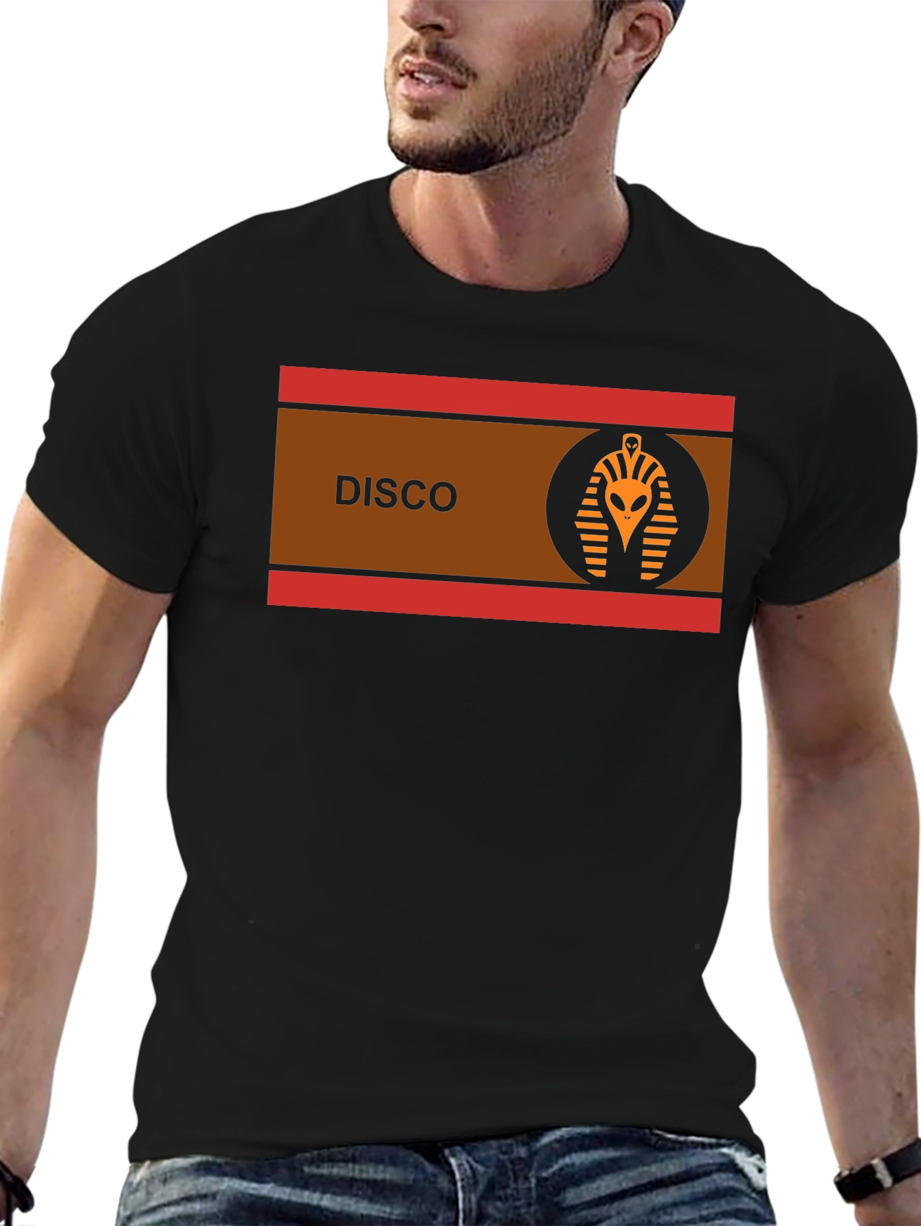 Black Retro Disco Alien Pharaoh T-Shirt view 6