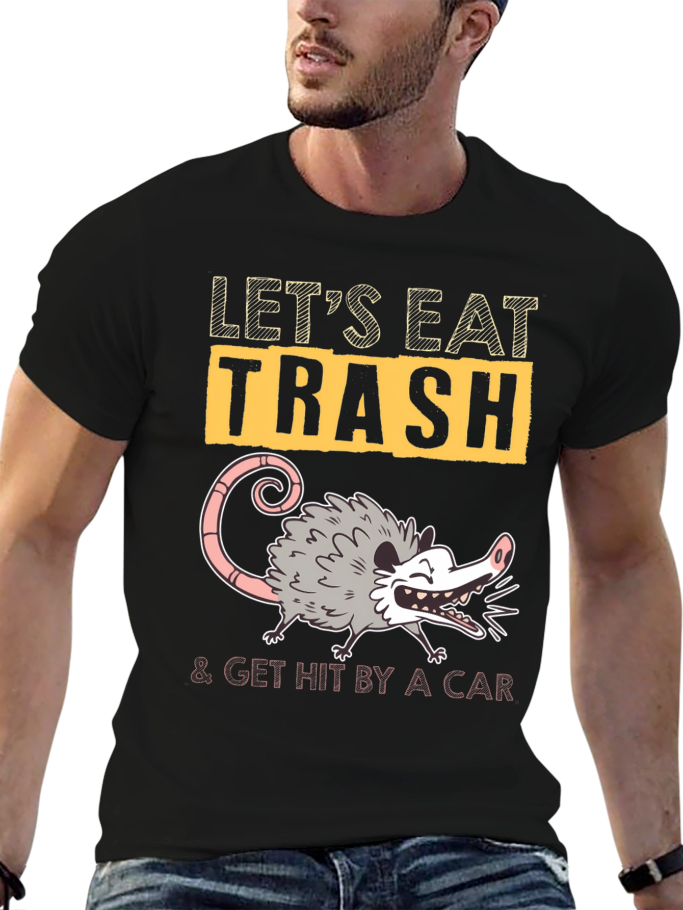 Black Let's Eat Trash Opossum Graphic Tee view 6