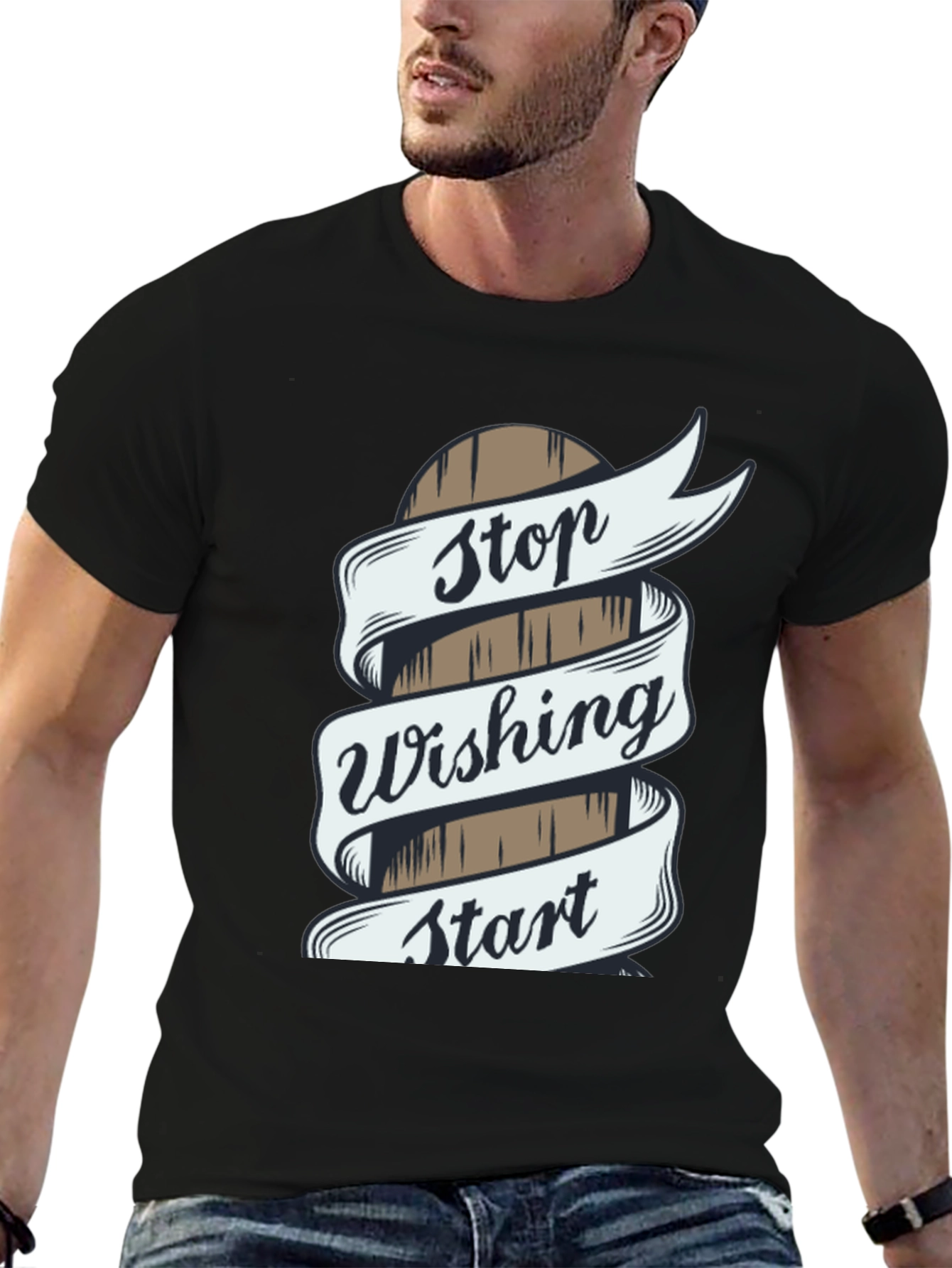 Black Stop Wishing Start Doing T-Shirt view 6