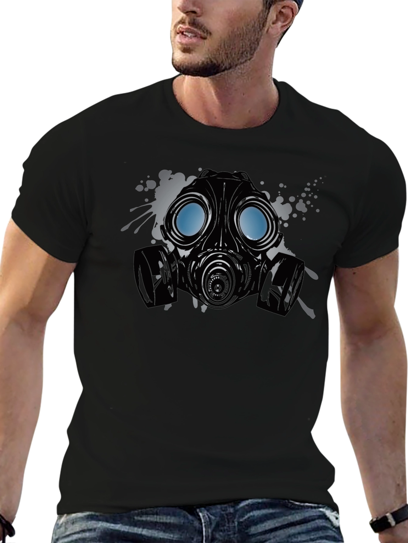 Black Gas Mask Graphic Tee - Protection Style view 6