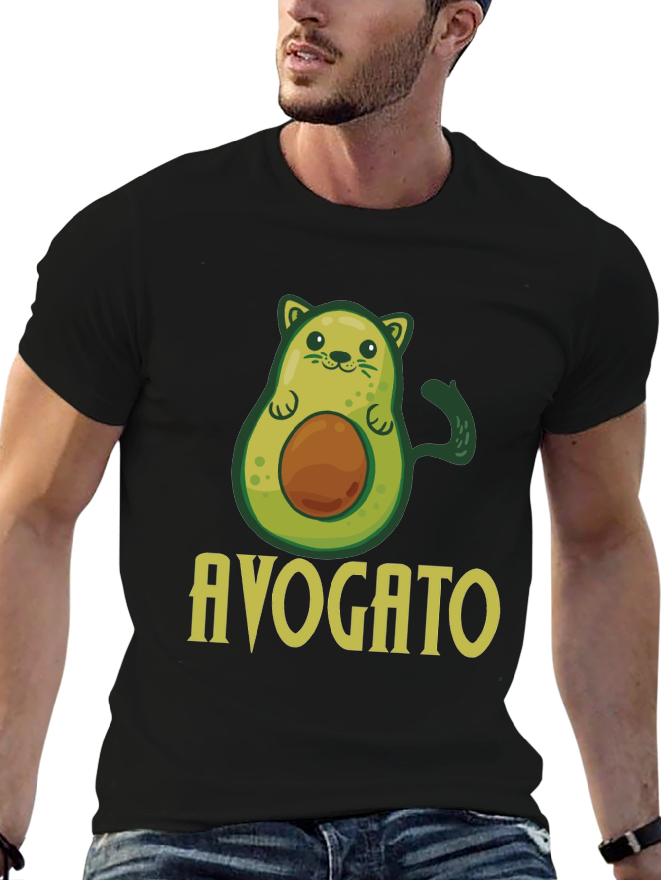 Black Avogato T-Shirt - Avocado Cat Pun Graphic Tee view 6
