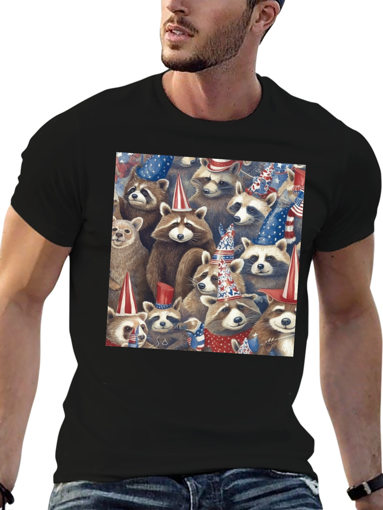 Black Patriotic Raccoon T-Shirt view 6