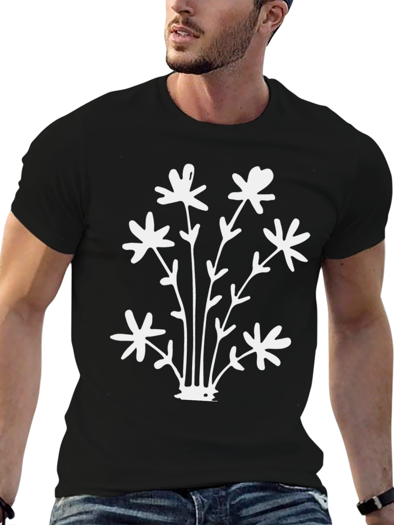 Black Floral Graphic Black T-Shirt view 6