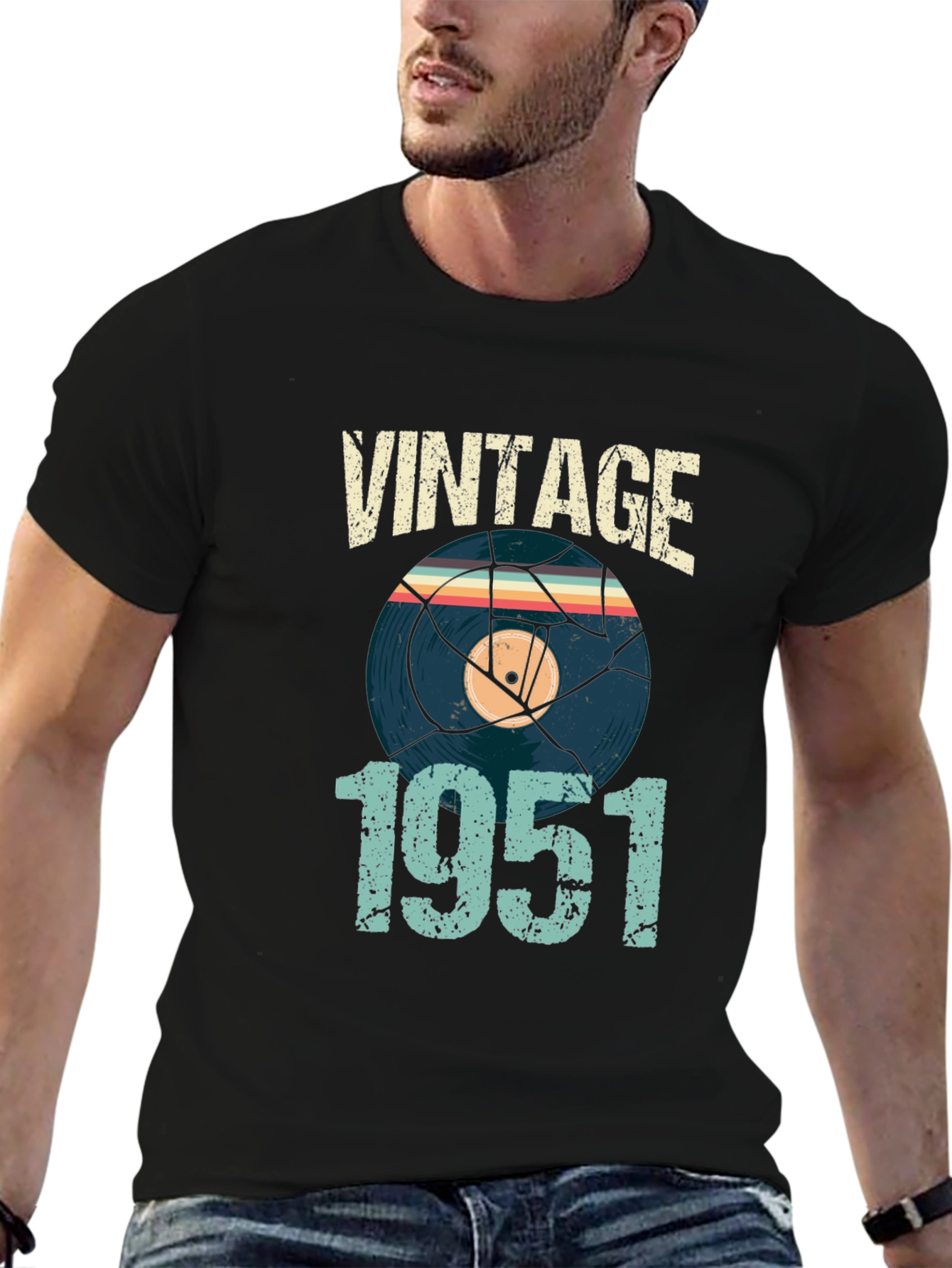 Black Vintage 1951 Vinyl Record Graphic T-Shirt view 6