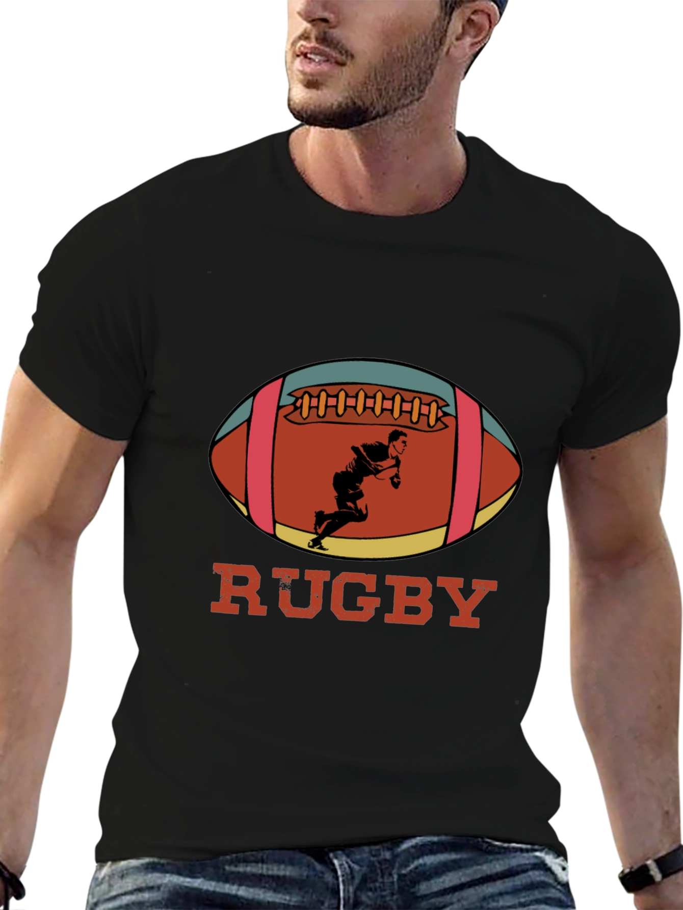 Black Rugby Player Graphic T-Shirt view 6