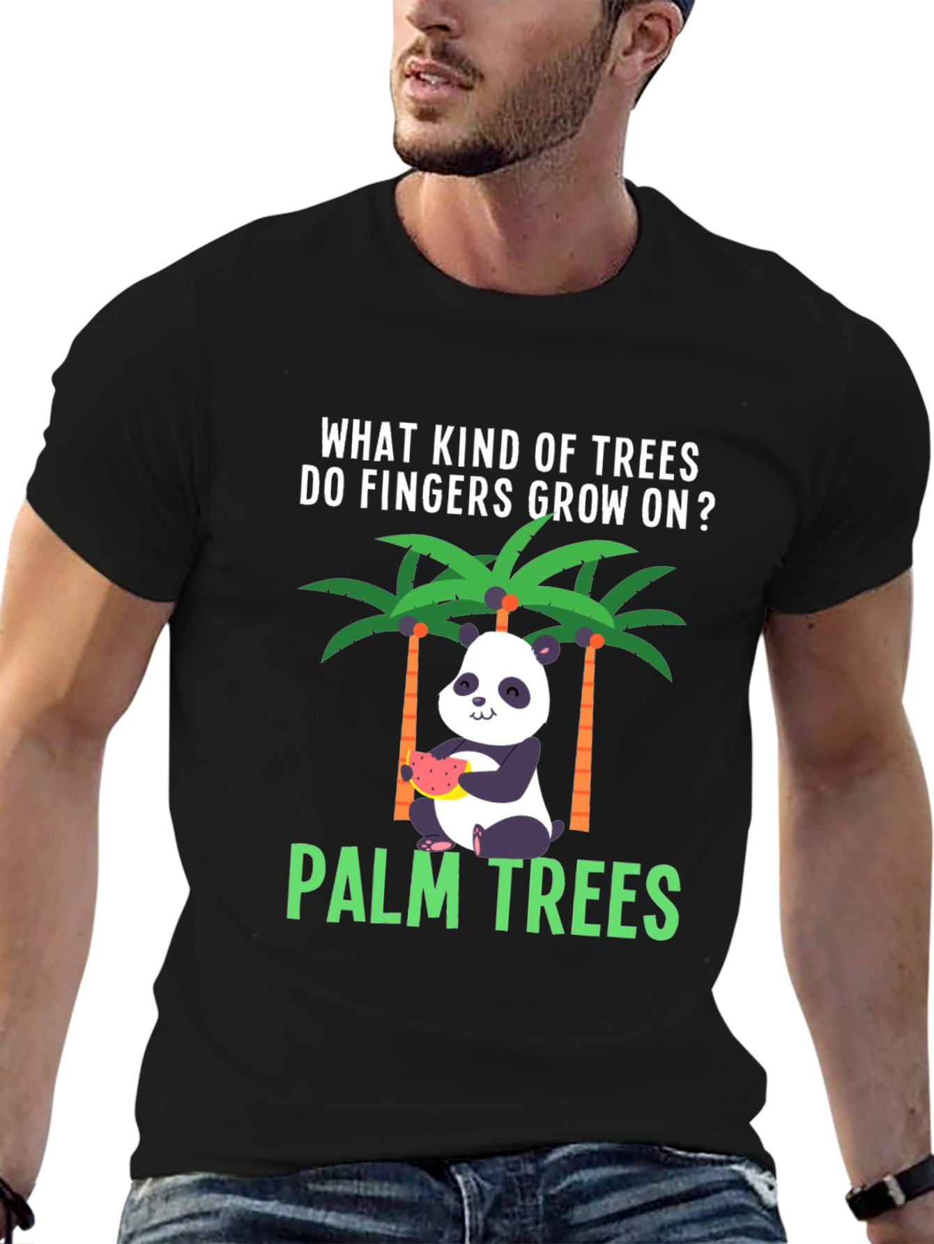 Black Funny Panda Palm Trees T-Shirt view 6