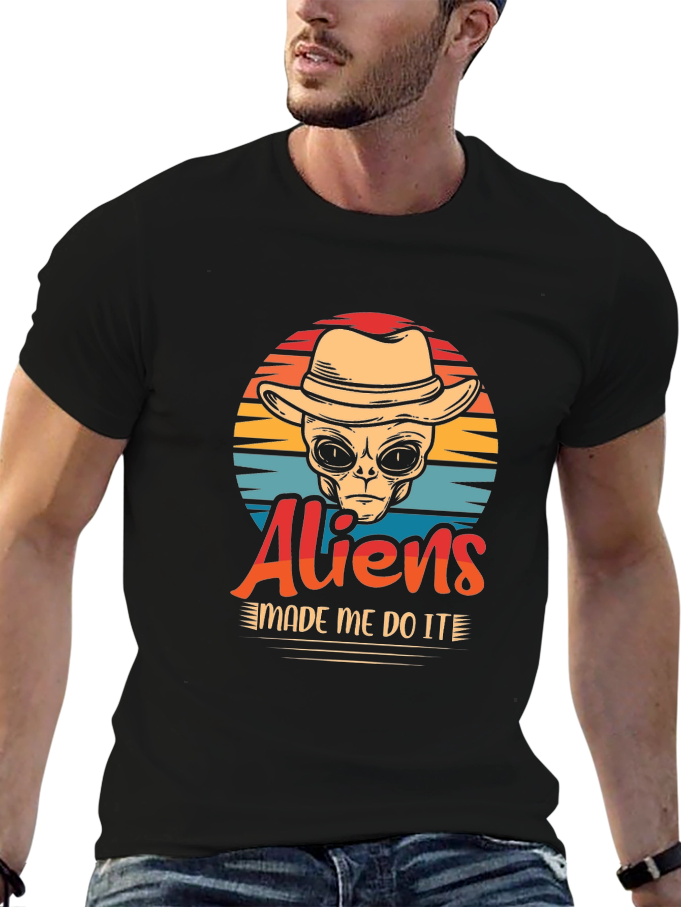Black Aliens Made Me Do It T-Shirt - Funny Graphic Tee view 6