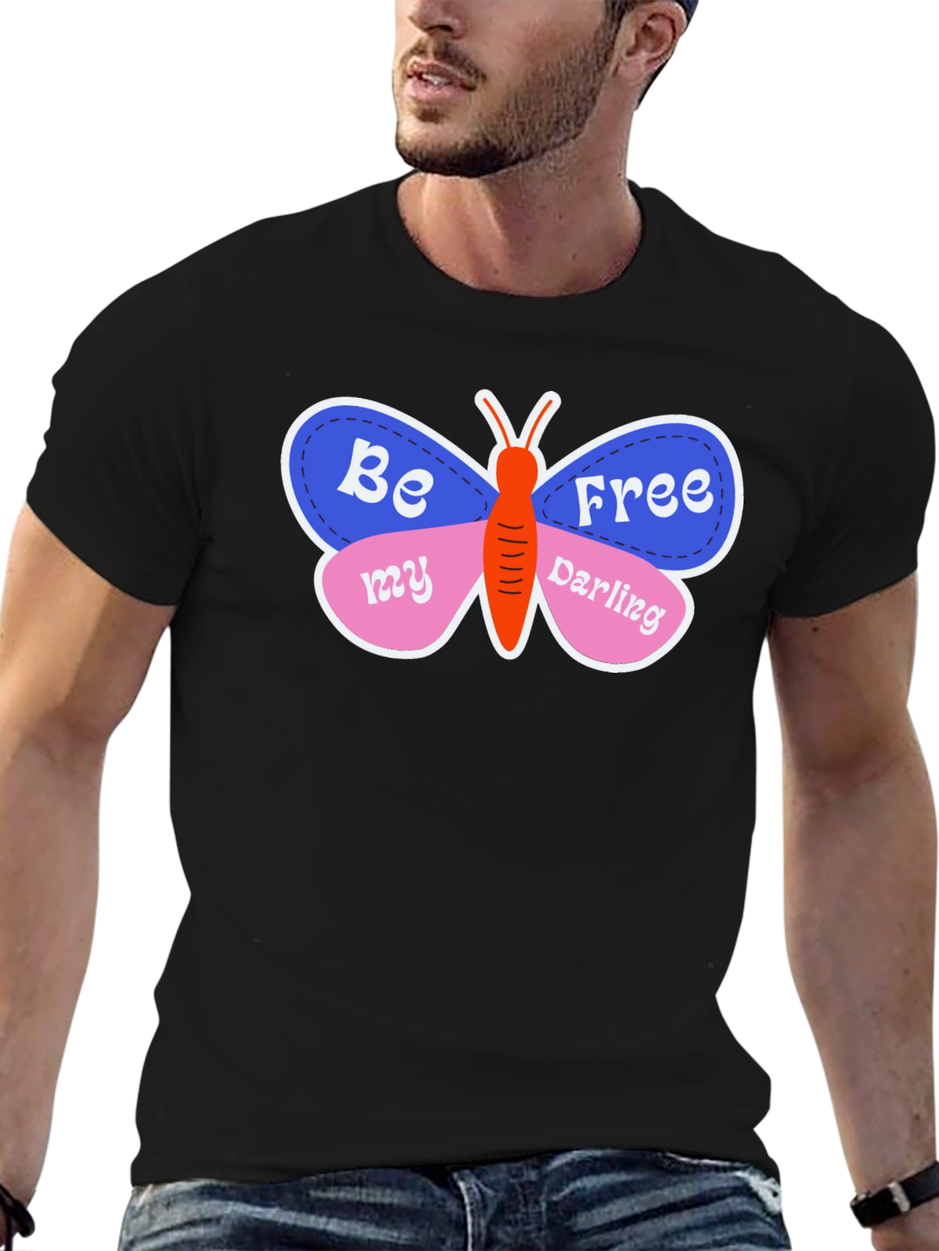 Black Be Free Butterfly Graphic T-Shirt - Stylish & Unique! view 6