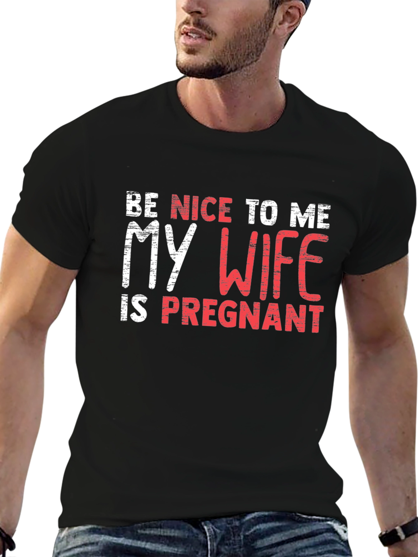 Black Funny Pregnancy Announcement Men's T-Shirt view 6