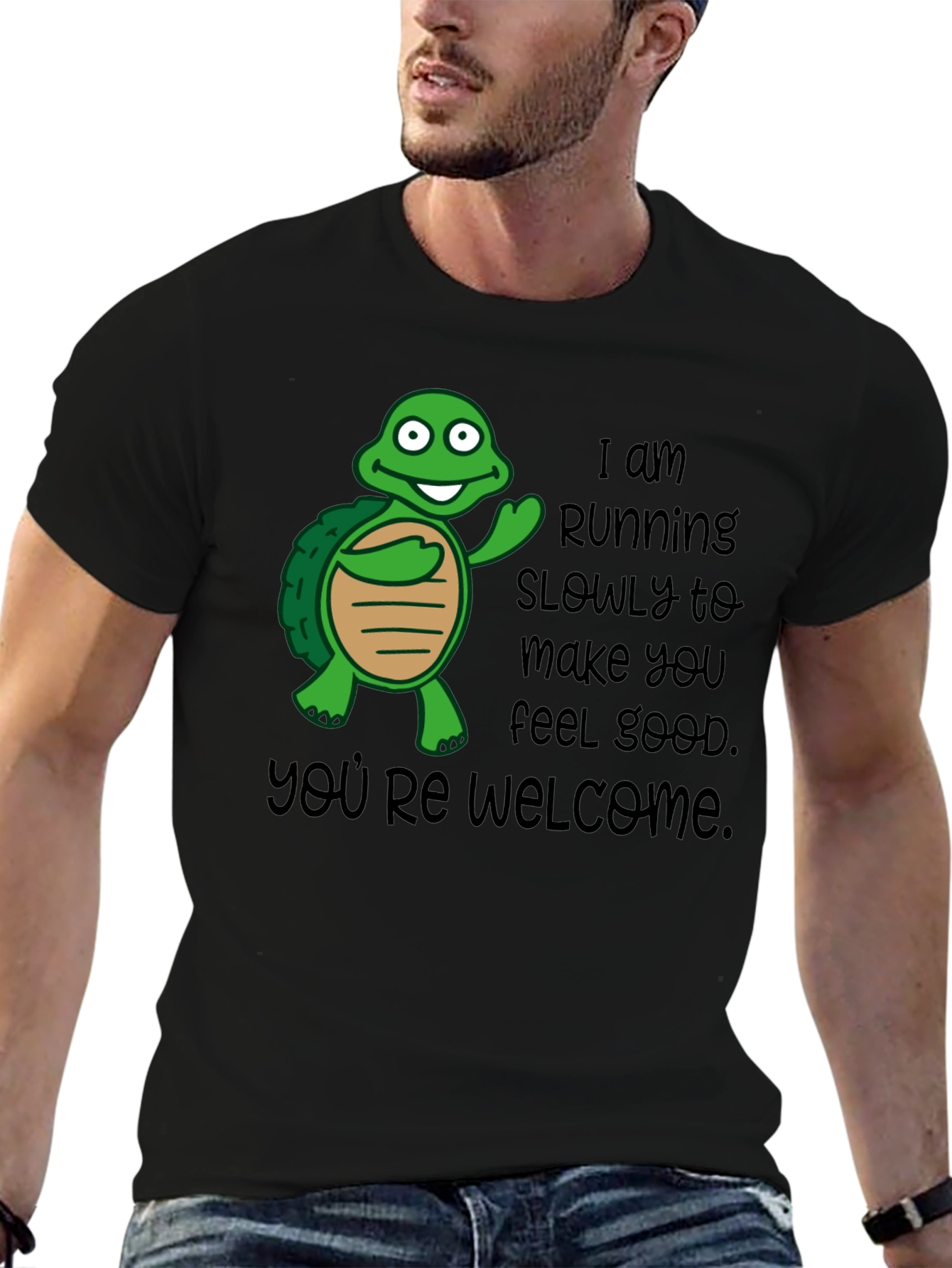 Black Funny Turtle Running Slowly T-Shirt view 6