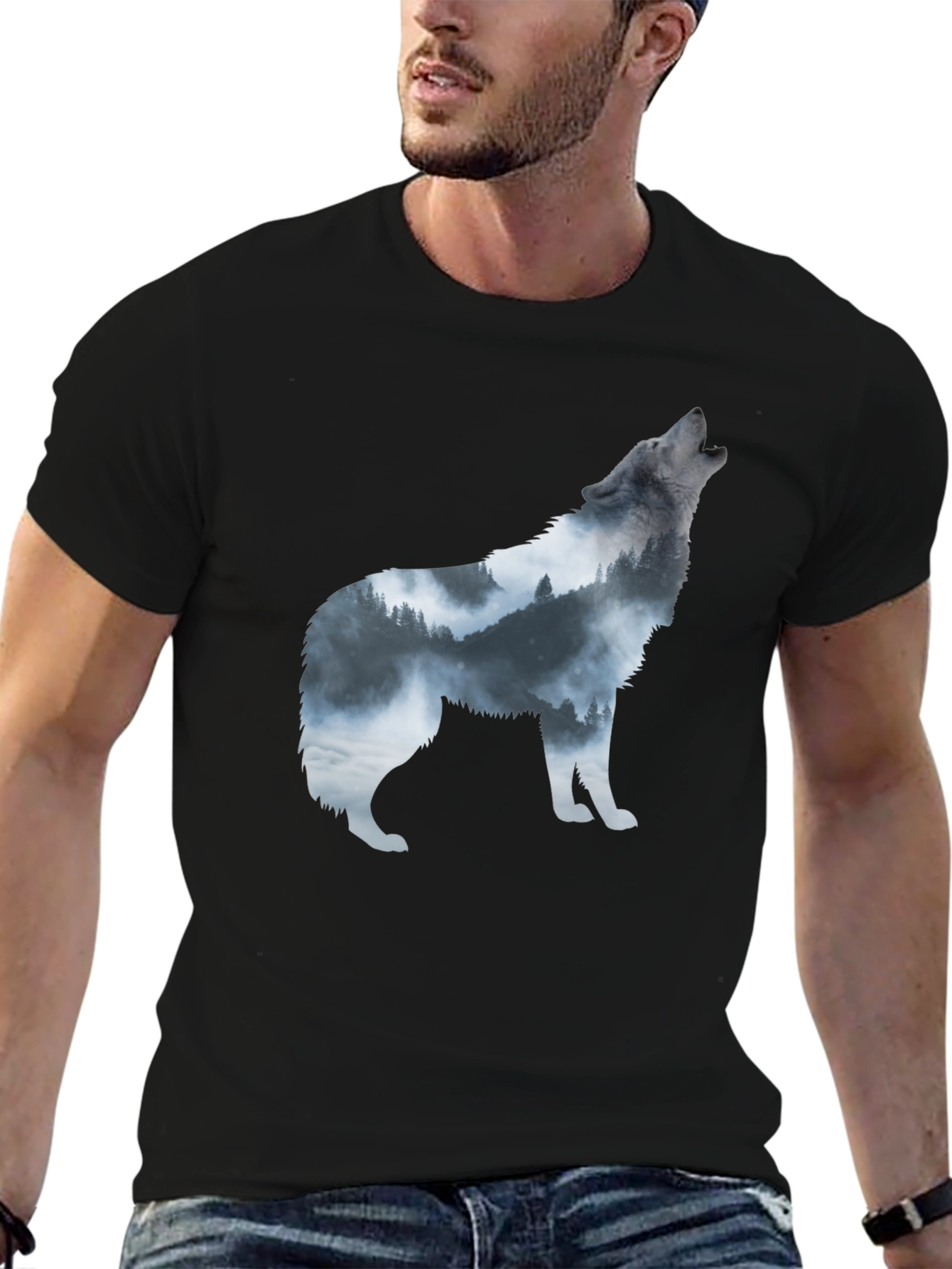 Black Wolf Silhouette Graphic Print Tee view 6