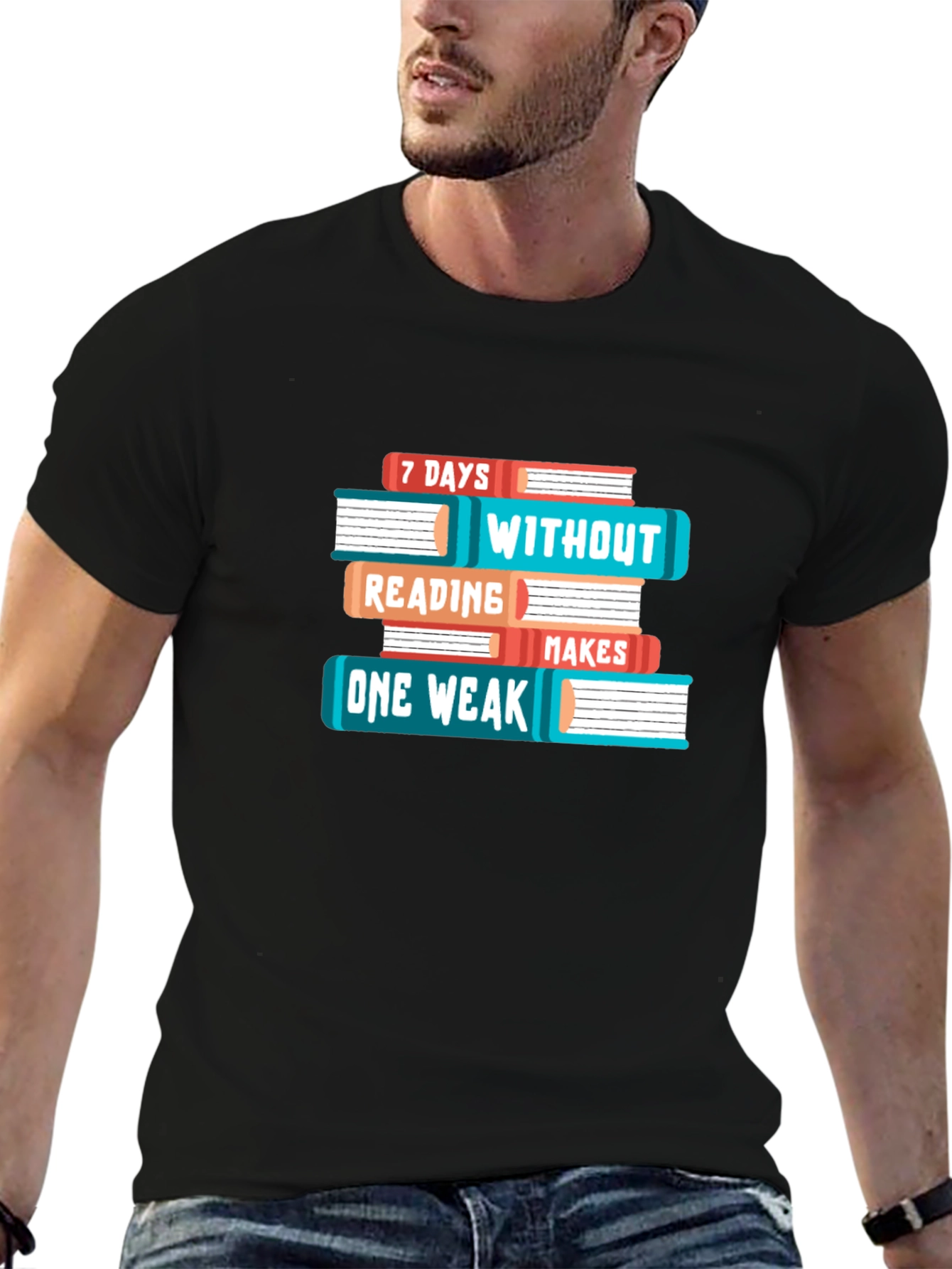 Black Book Lover T-Shirt - 7 Days Without Reading Makes One Weak Funny Tee view 6