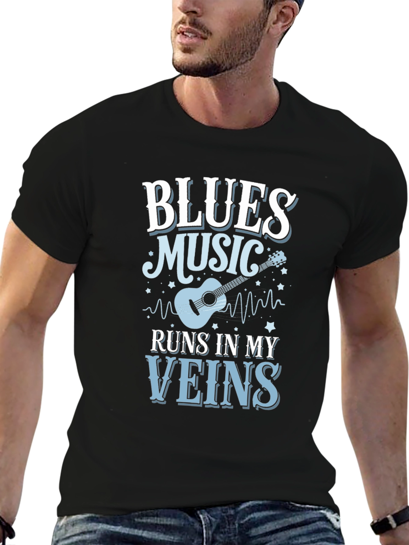 Black Blues Music Runs In My Veins T-Shirt view 6