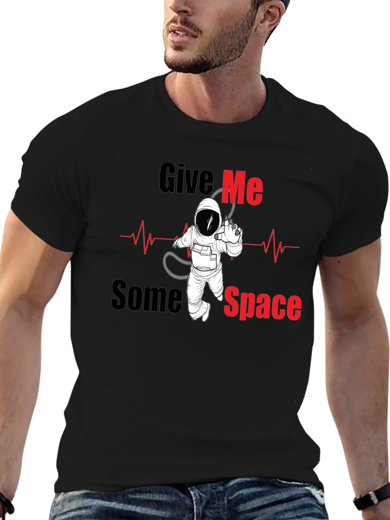Black Give Me Space T-Shirt - Astronaut Graphic Tee view 6