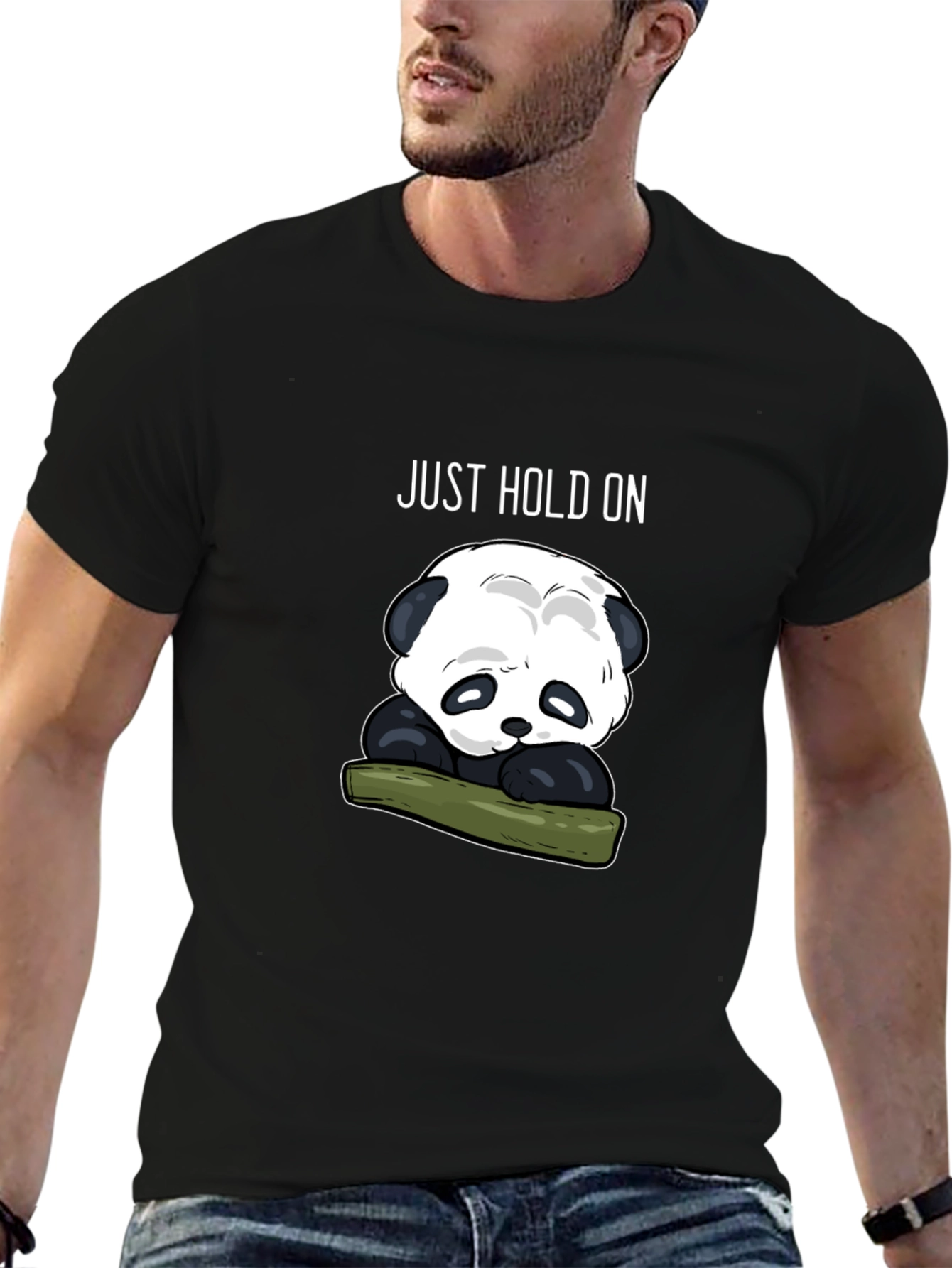 Black Just Hold On Panda Graphic Tee - Black view 6