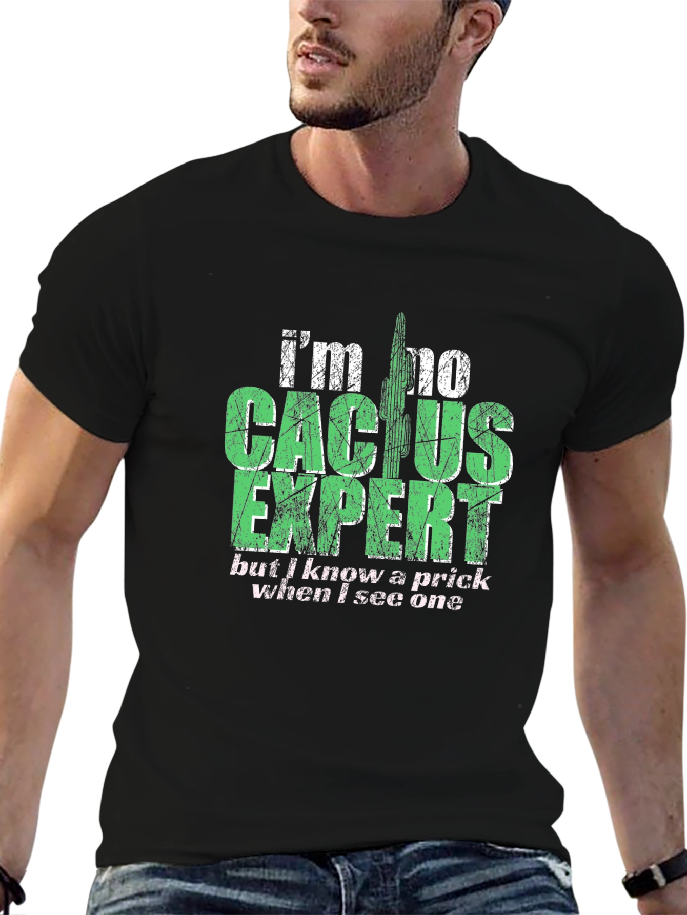 Black Cactus Expert Graphic T-Shirt - Funny Sarcastic Tee view 6