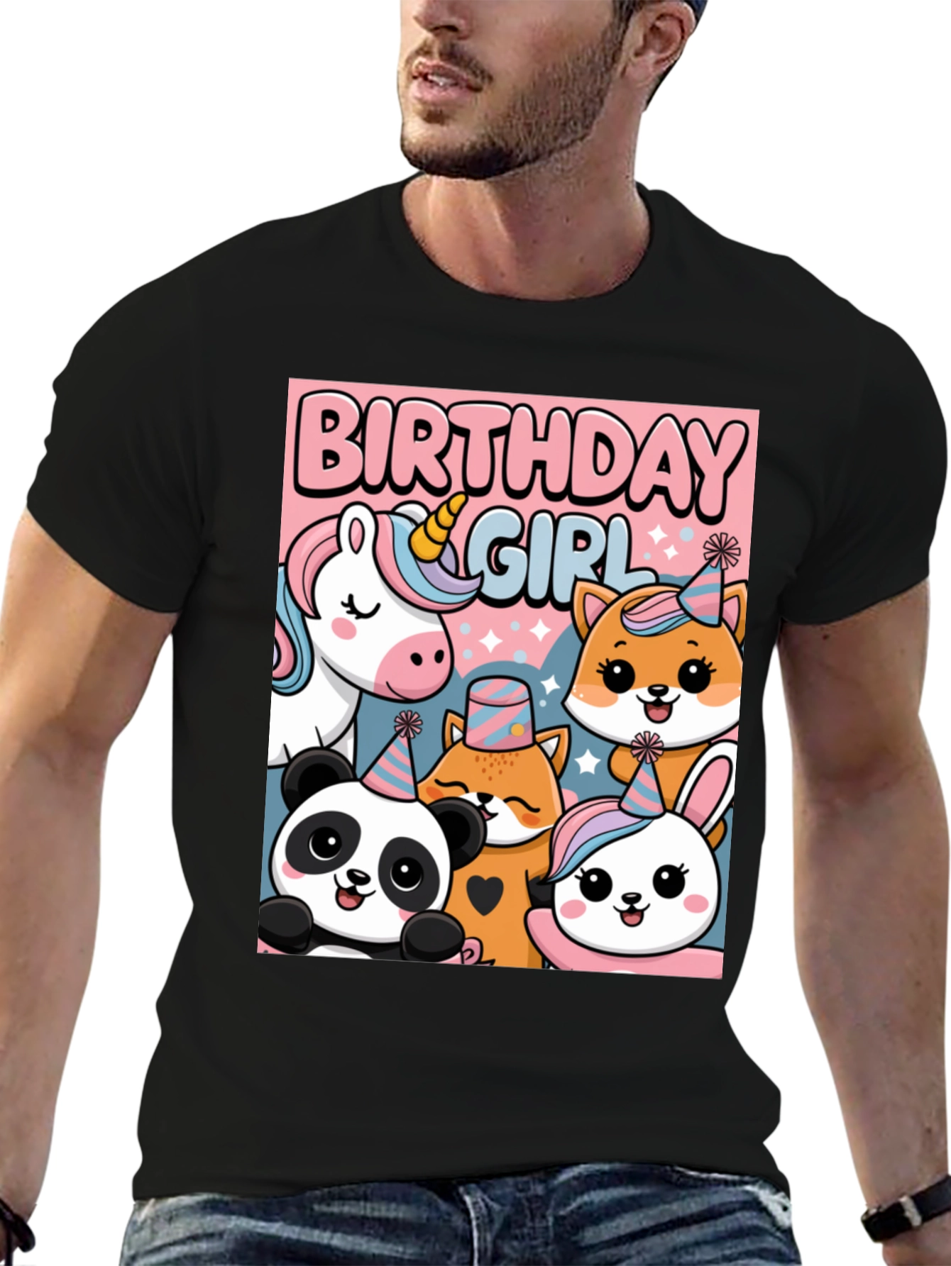 Black Birthday Girl Animal Party T-Shirt view 6
