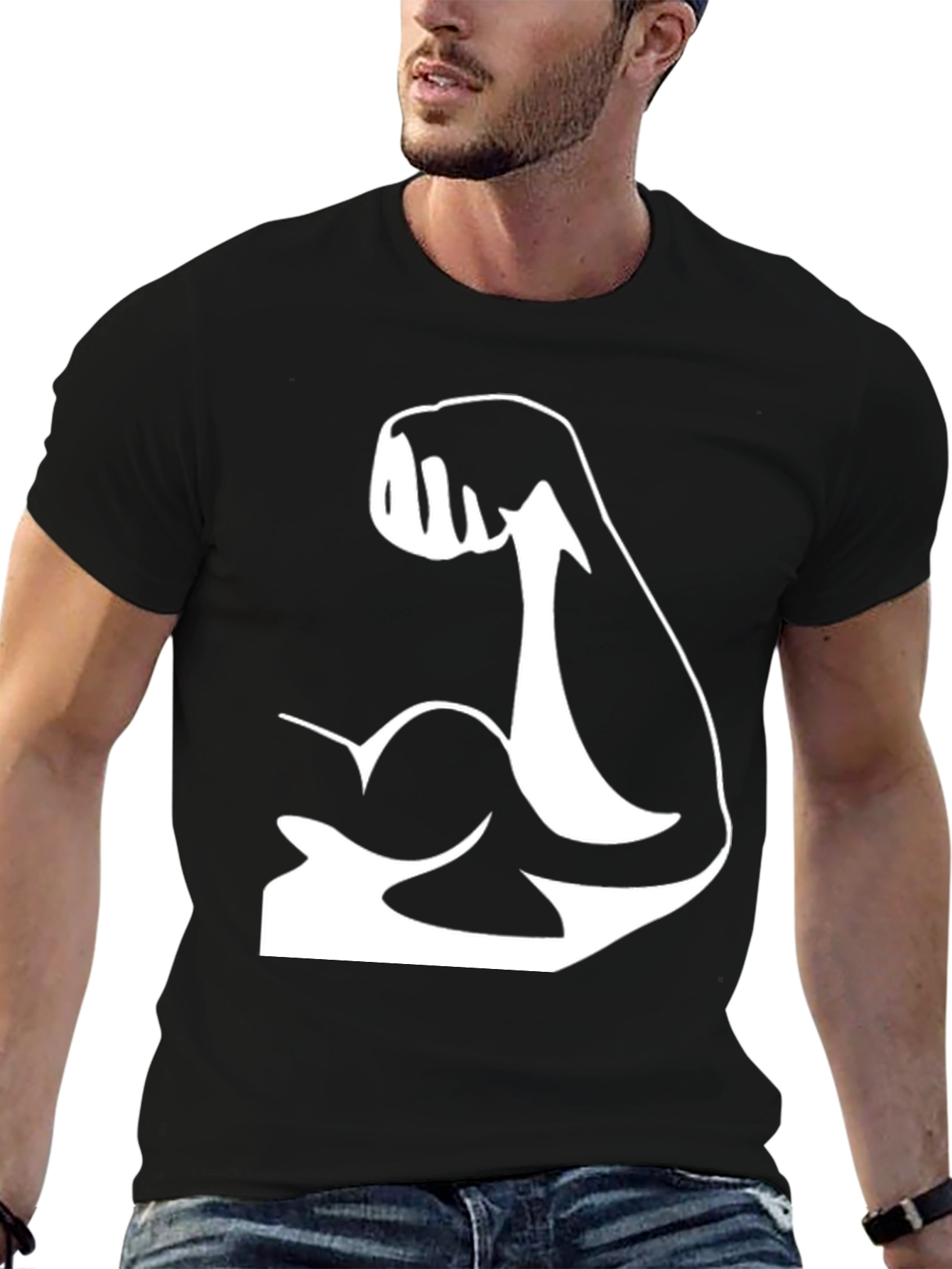 Black Black T-Shirt with White Muscle Arm Graphic view 6