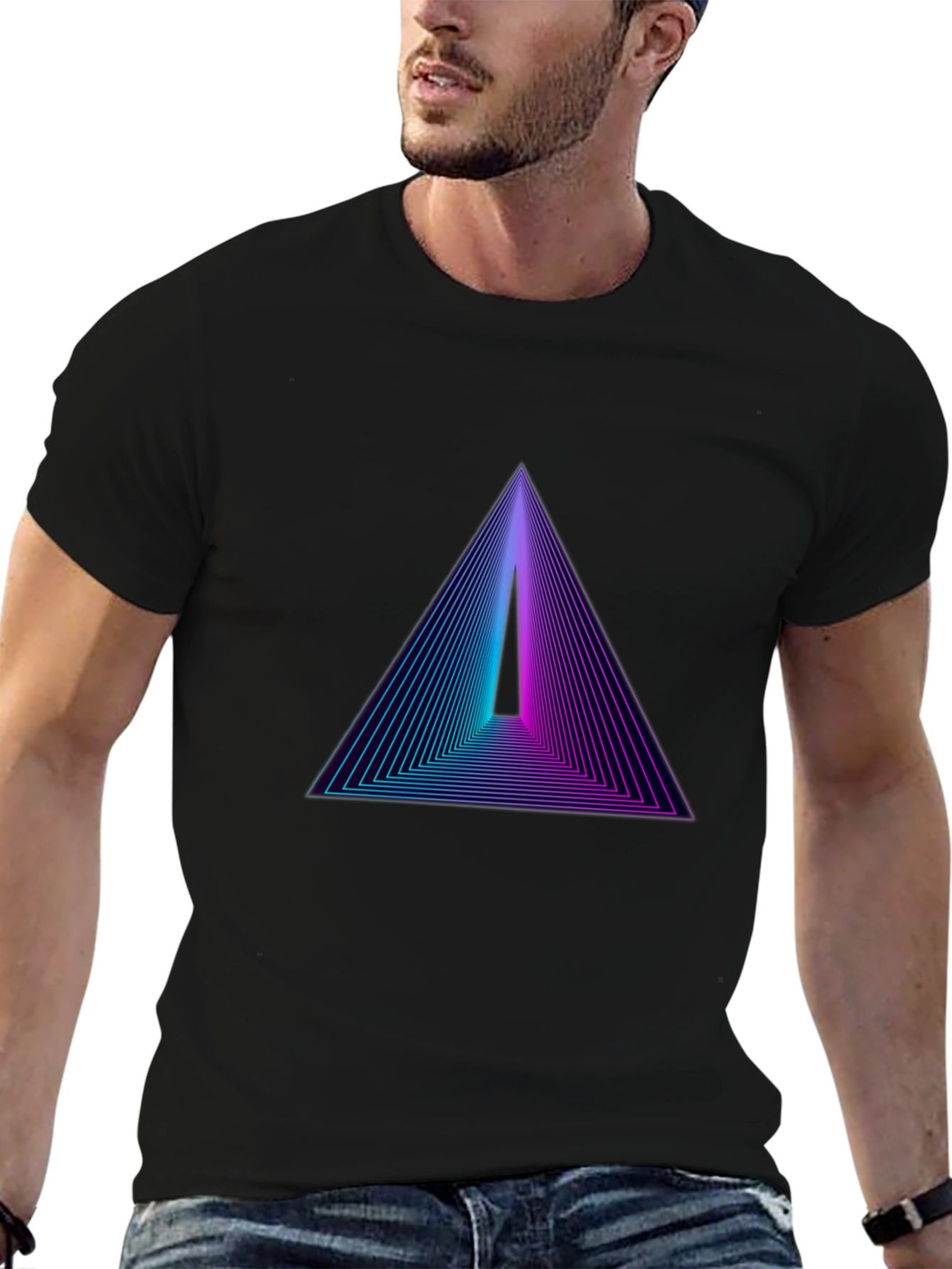 Black Retro Triangle Graphic Black T-Shirt view 6