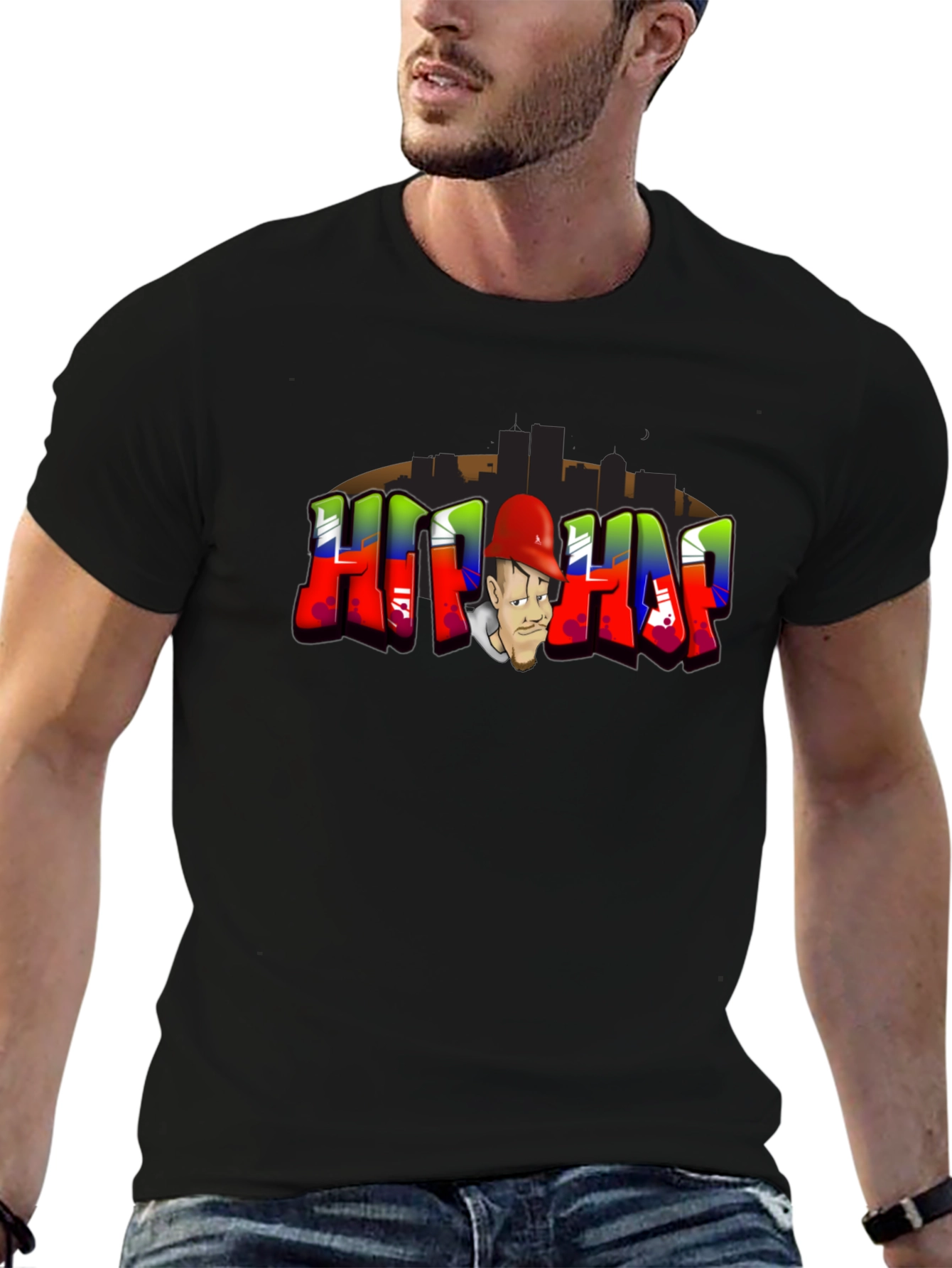 Black Hip Hop Cartoon Graphic Black T-Shirt view 6