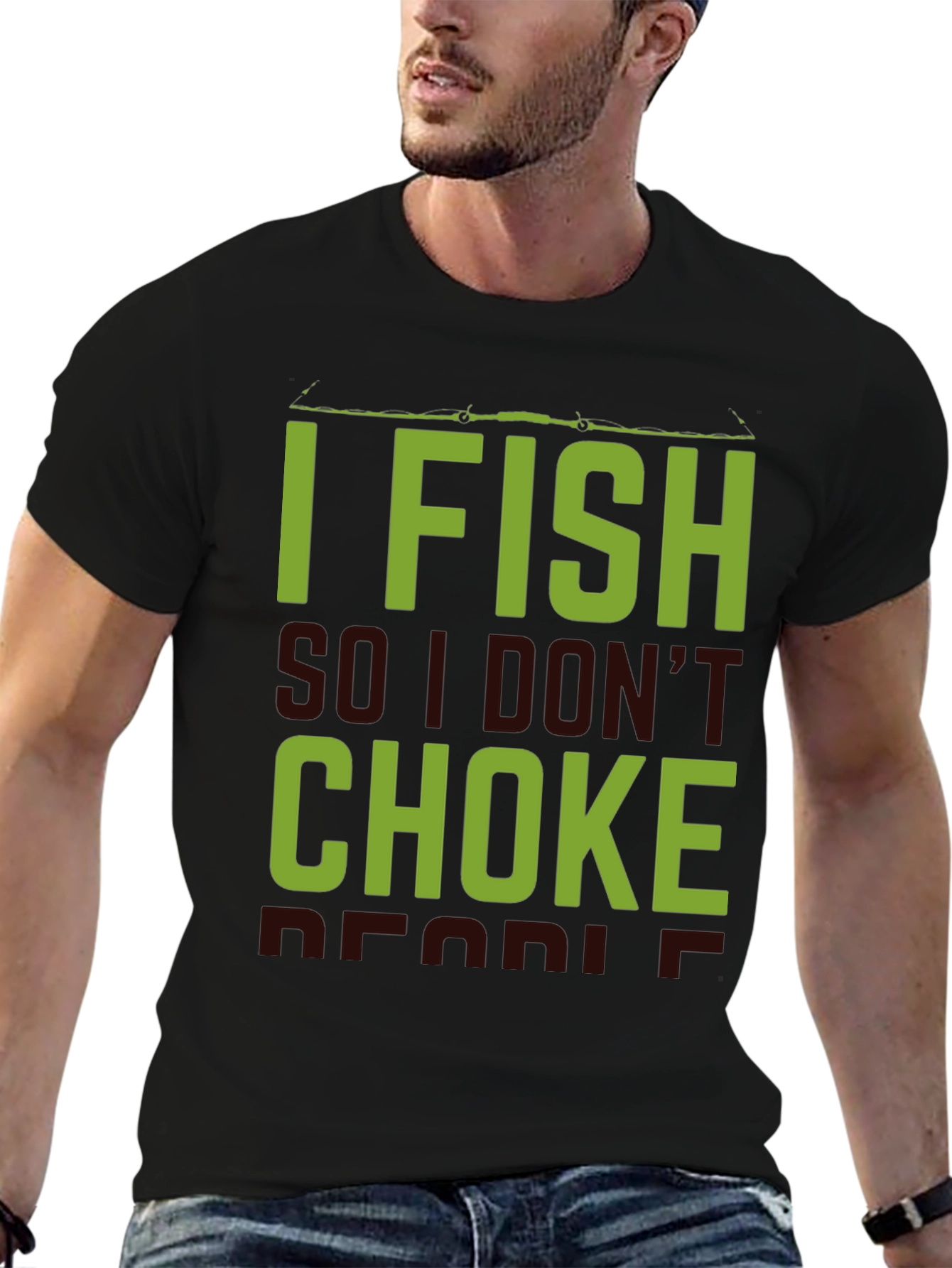 Black I Fish So I Don't Choke People Black T-Shirt view 6