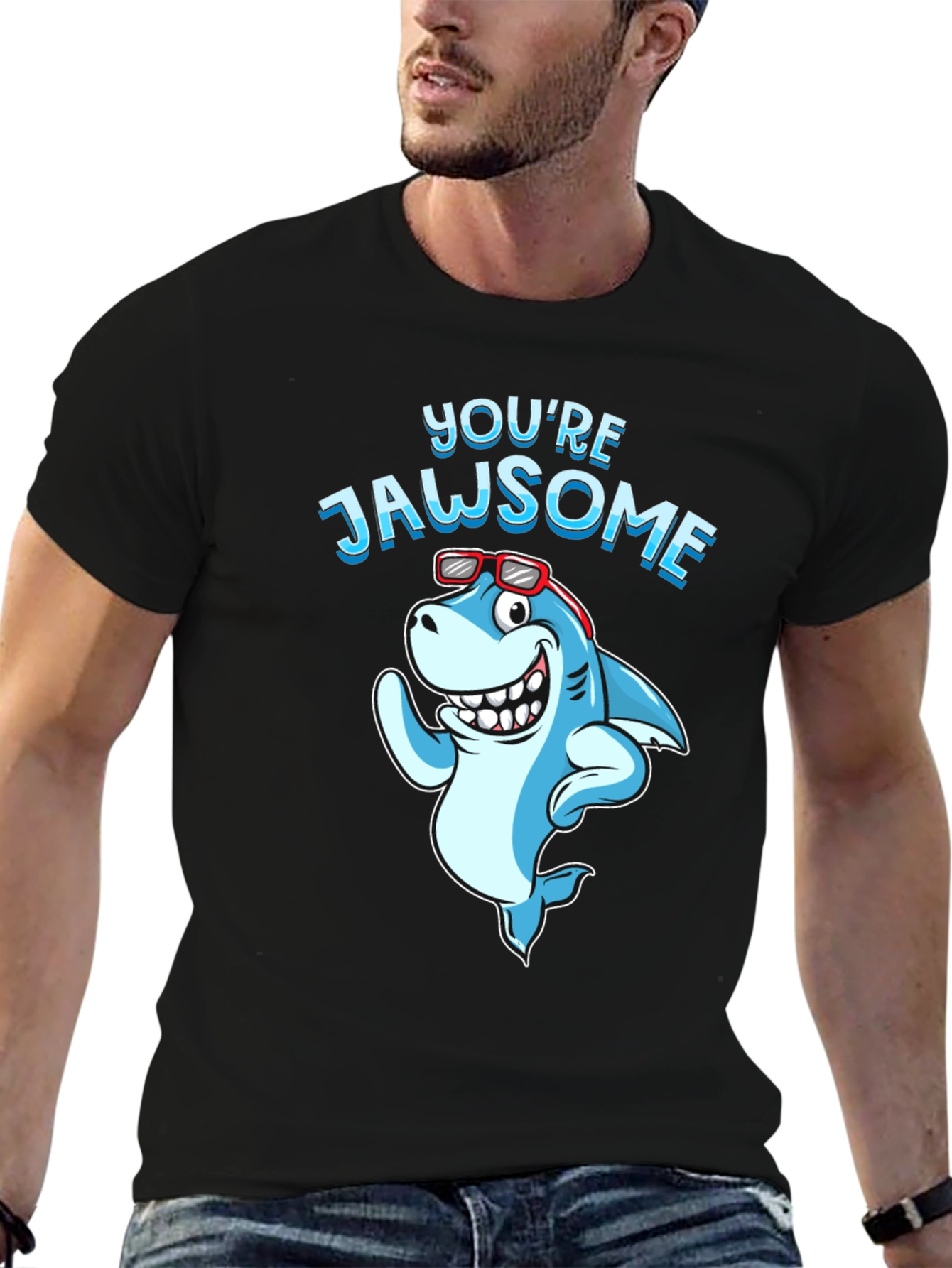 Black You're Jawsome Shark Graphic Tee - Black Cotton T-Shirt view 6