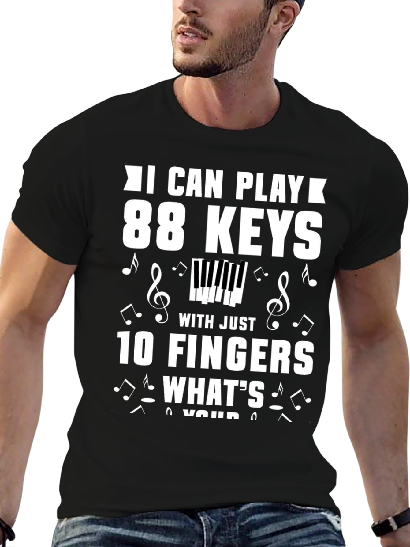 Black Piano Player T-Shirt - 88 Keys, 10 Fingers Musician Tee view 6