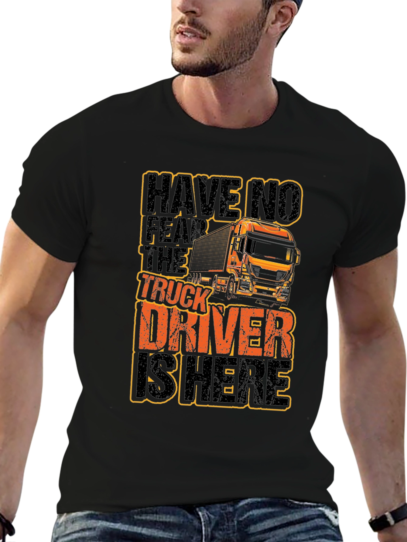 Black Truck Driver Graphic T-Shirt - Black Cotton Tee view 6