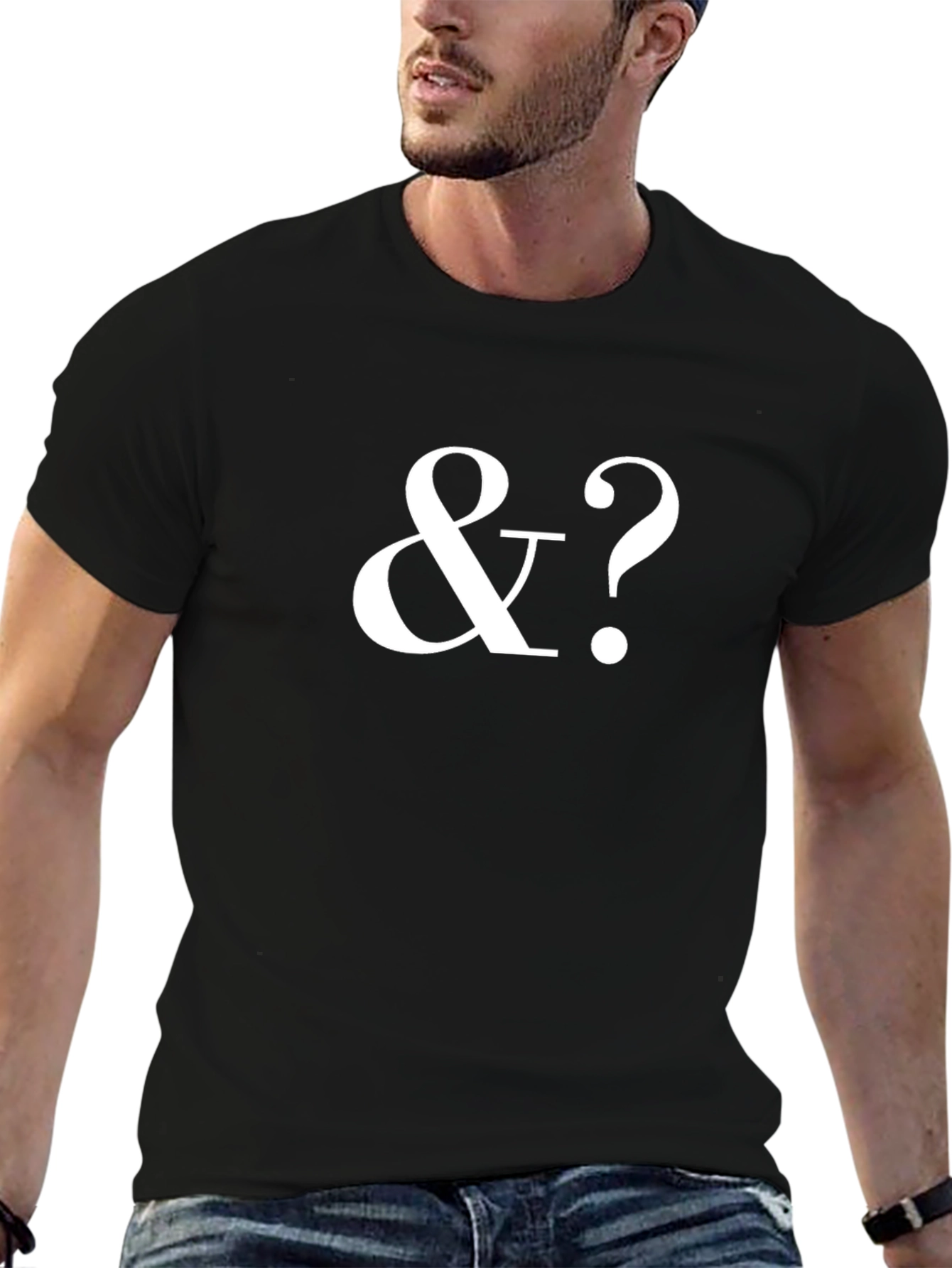 Black Black T-shirt with "&?" Graphic view 6