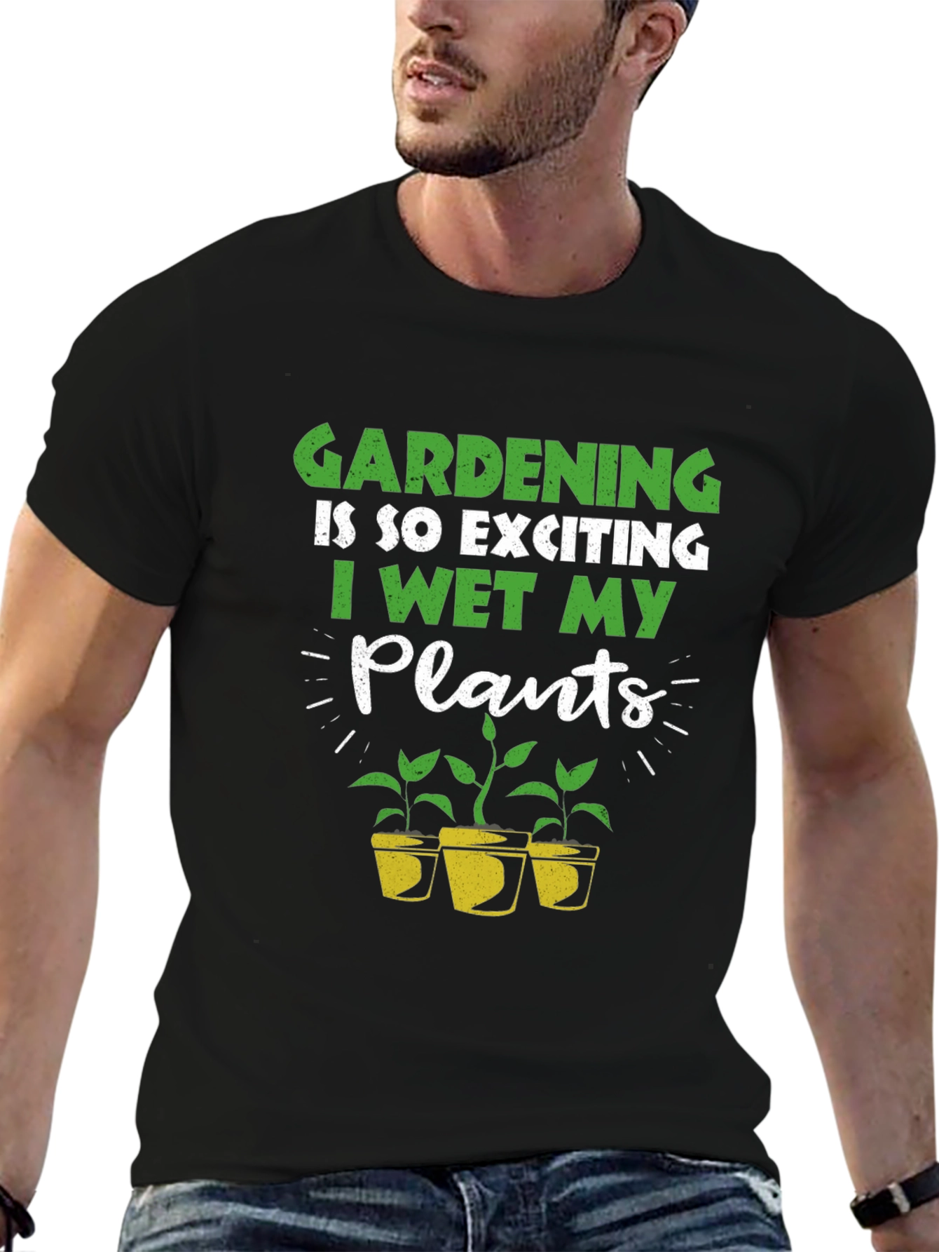 Black Gardening T-Shirt: I Wet My Plants view 6