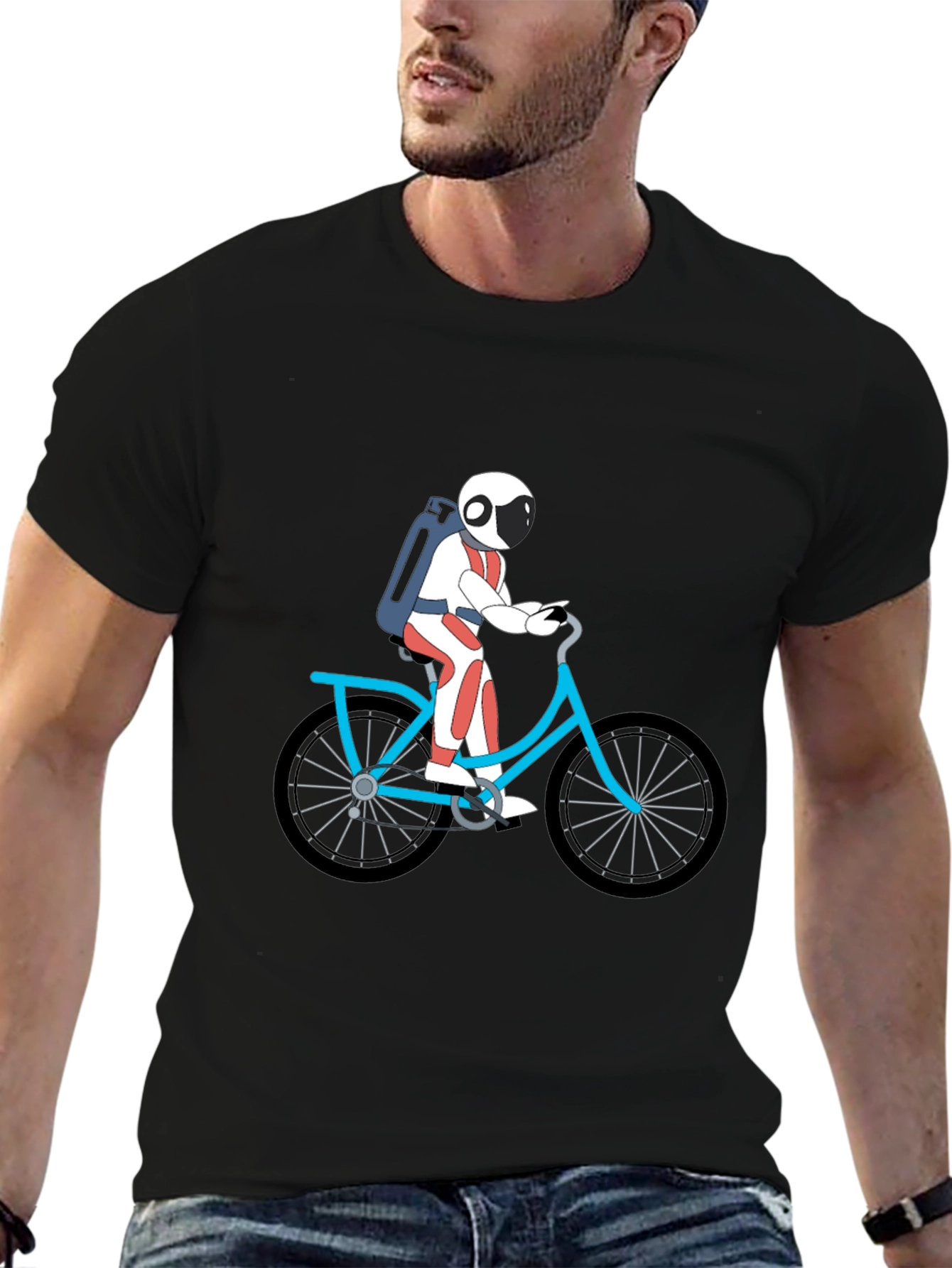 Black Astronaut on Bike Graphic Tee - Black view 6